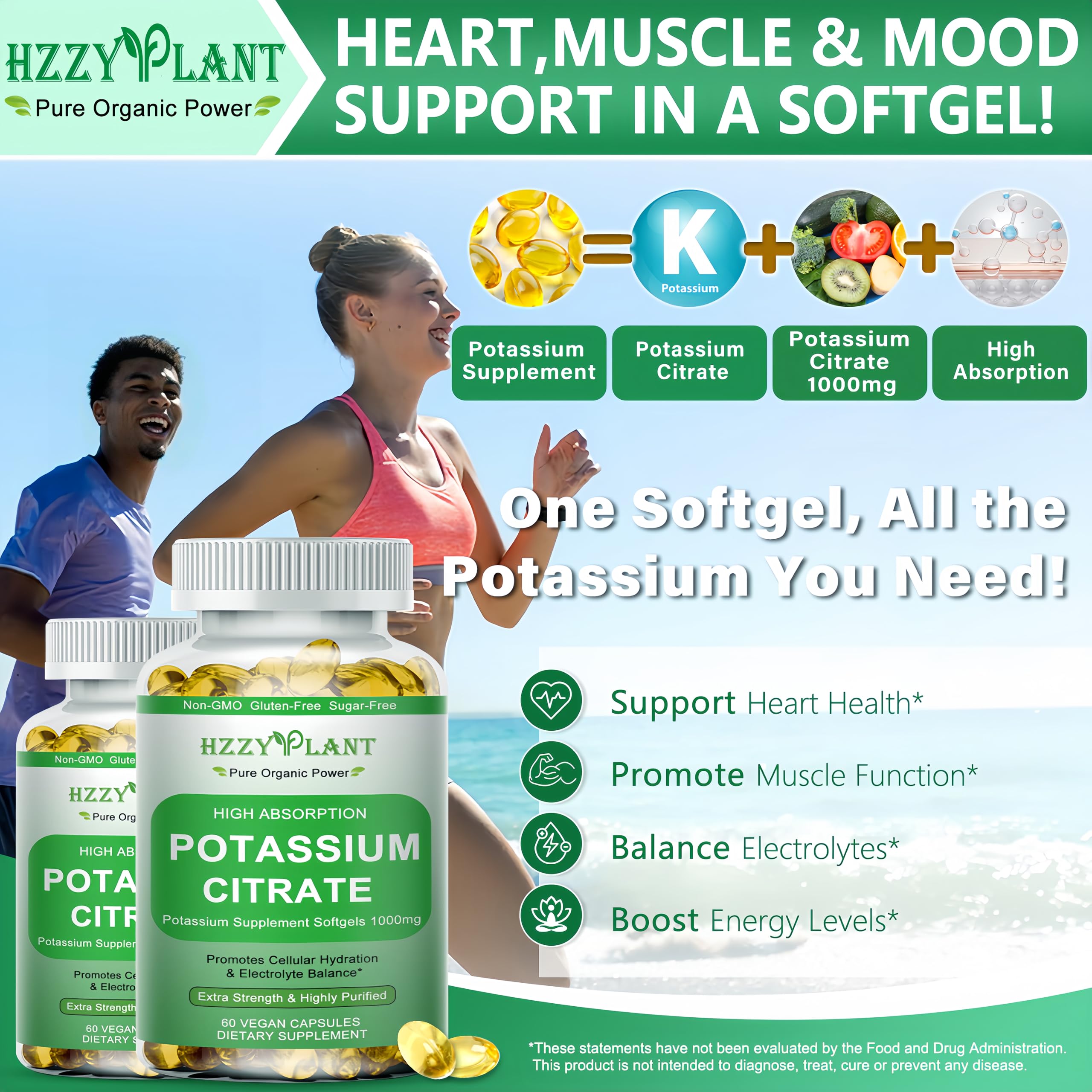 Potassium Supplement Softgels, High Absorption Potassium Citrate 1000mg for Muscle Heart Electrolyte Balance and Normal pH Support*, Essential Mineral, Non-GMO, 2 Month Supply — Amazon image 3