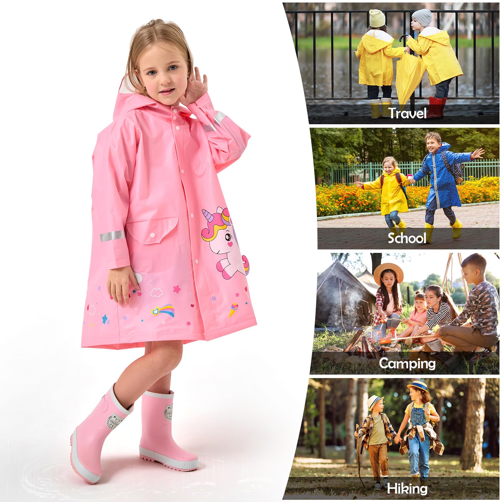 Chubasquero ligero para niños impermeable transparente ala de sombrero ampliada poncho de lluvia con capucha