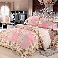 Vista 11 de vctops - Juego de edredón acolchado floral bordado de 2 piezas, 100% algodón, reversible, 1 edredón y 1 funda de almohada (café, individual)