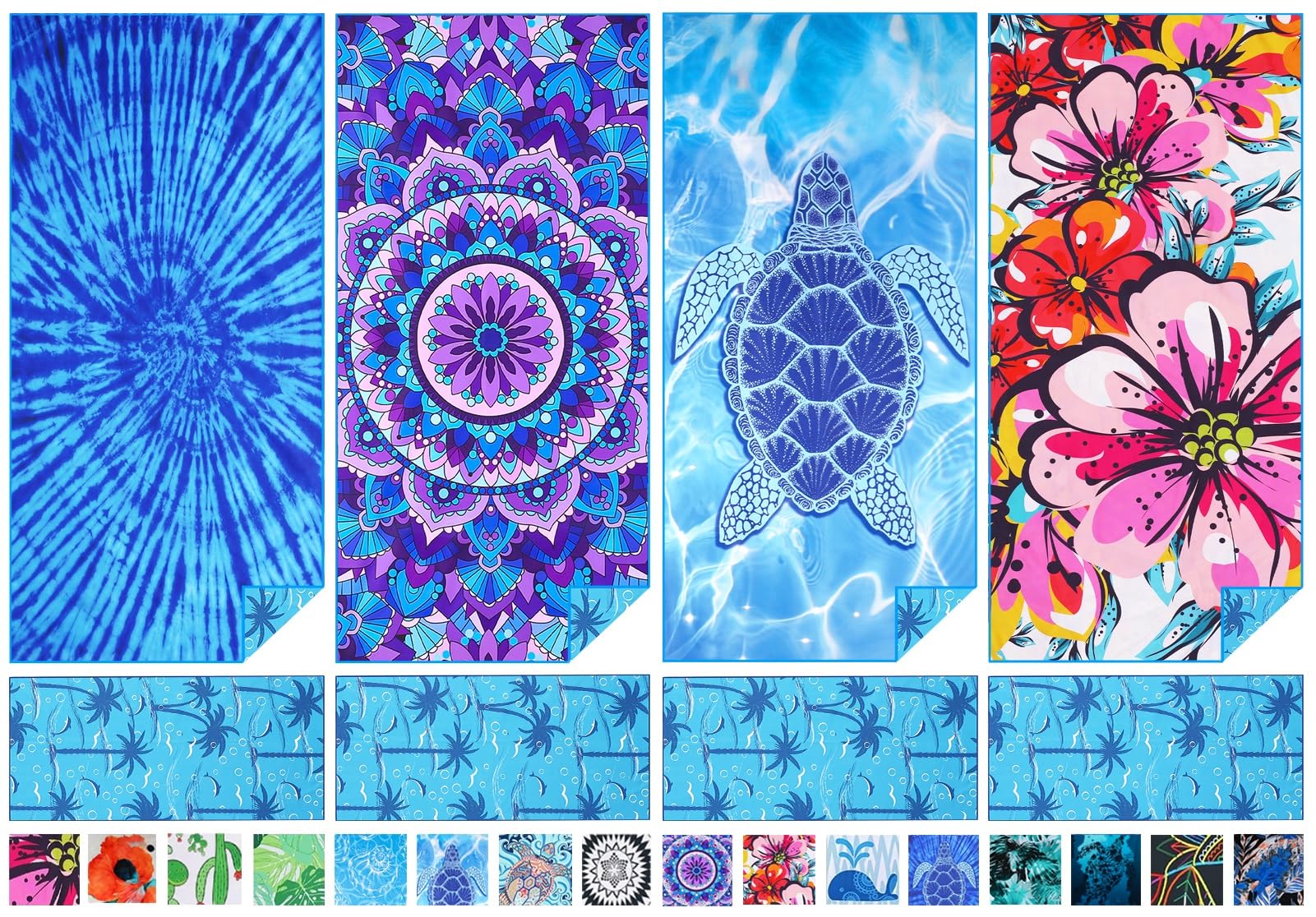 Haleey 4 Pack Microfibre Thin Lightweight Beach Towel Extra Large Oversized 180x80cm Quick Dry Sand Free Towels for Adults Travel Swim Pool Bath Beach Accessories Essentials Vacation Gifts