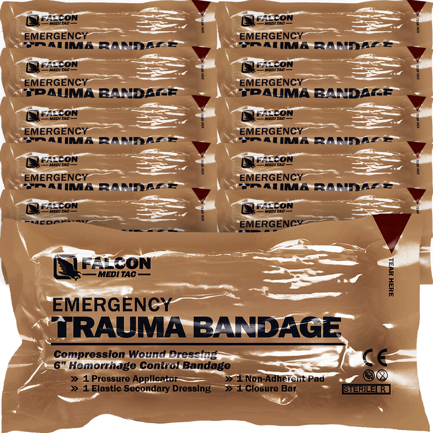 Israeli 6 Inch Emergency Compression Bandage Wound Trauma Dressing Double-Vacuum Sterile Packaging (10)