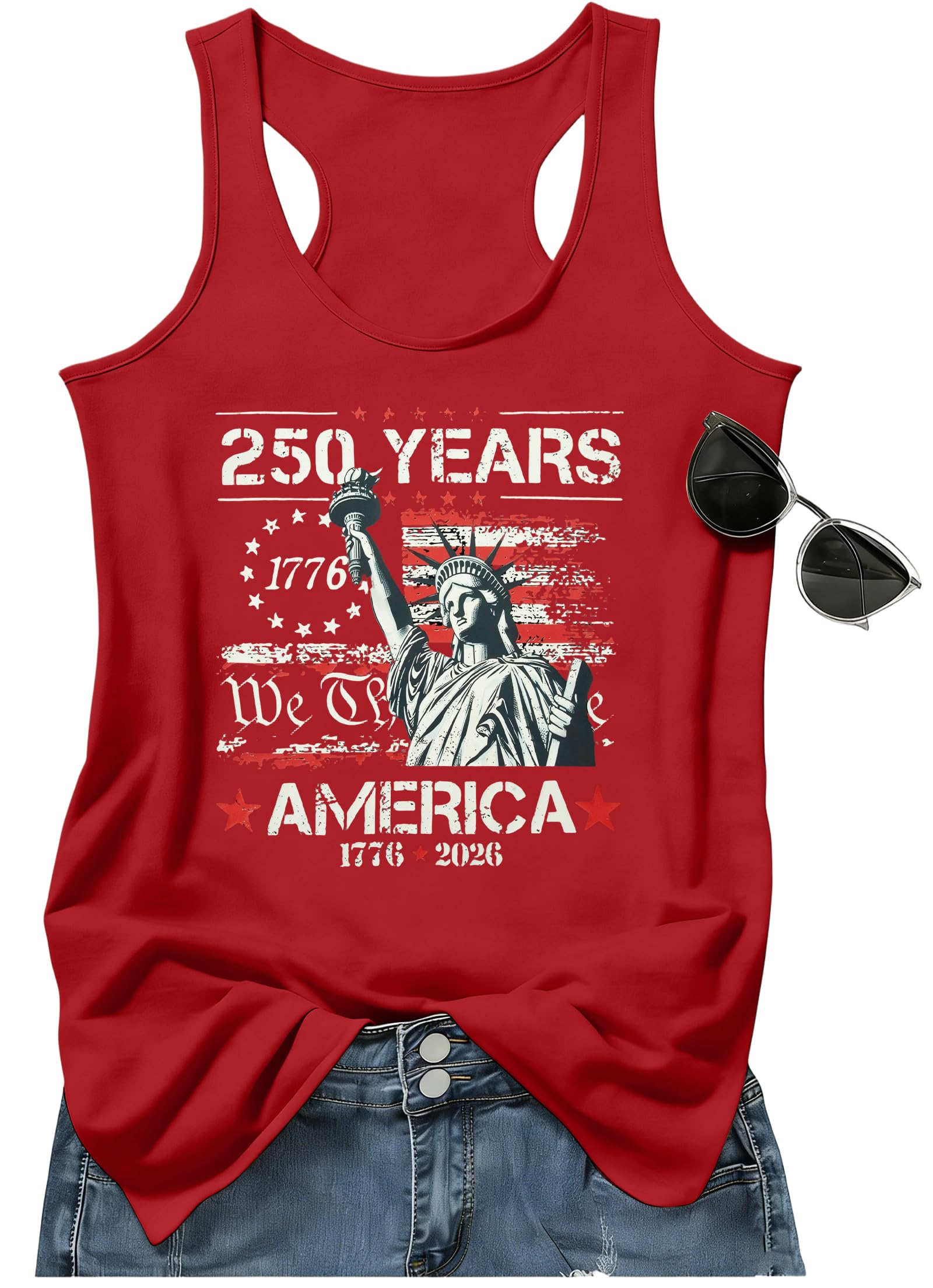250 Anniversary USA Tank Top - 250th American Flag Shirts Statue of Liberty Sleeveless Tees 4. Juli Outfits