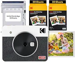 Kodak Mini Shot 3 Retro - Câmera Instantânea e Impressora Fotográfica 2 em 1 (60 folhas), foto 7,6 x 7,6 cm, compatível iOS e Android, Bluetooth,4PASS alta definição e acabamento laminado – Branca