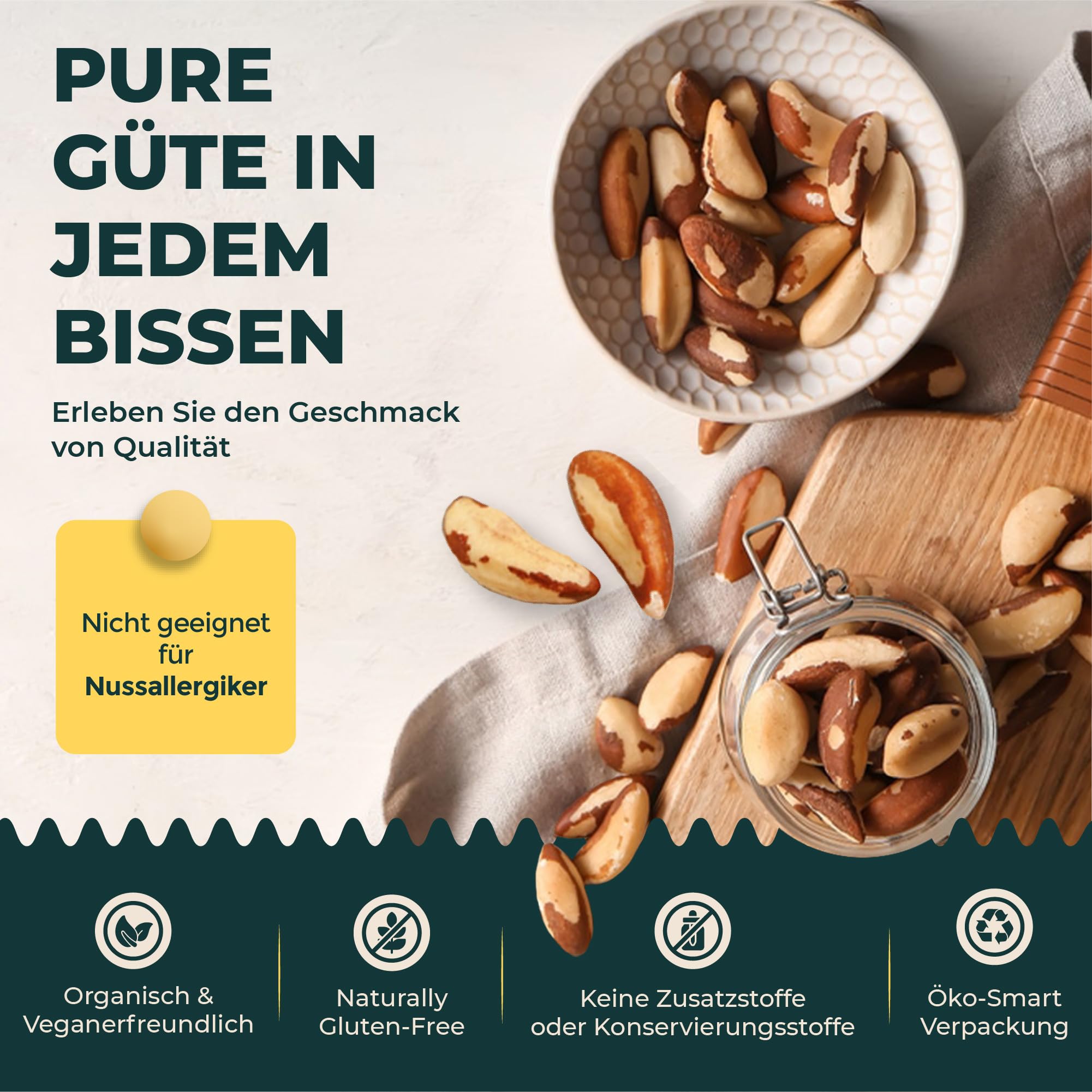 FOODIN Paranüsse 2x500g, Ausgezeichnete Quelle für Eiweiß und ungesättigte Fettsäuren, 100% Bio Paranüsse, Glutenfrei und Vegan, 2er Pack