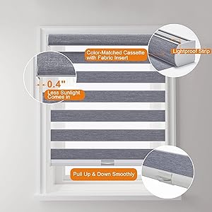 Persilux Cordless Zebra Blinds for Windows with Jacquard Pattern Roller Shades Privacy Protection Light Filtering Sheer Window Shades for Home, Office and Door (32" W x 72" H, Grey)