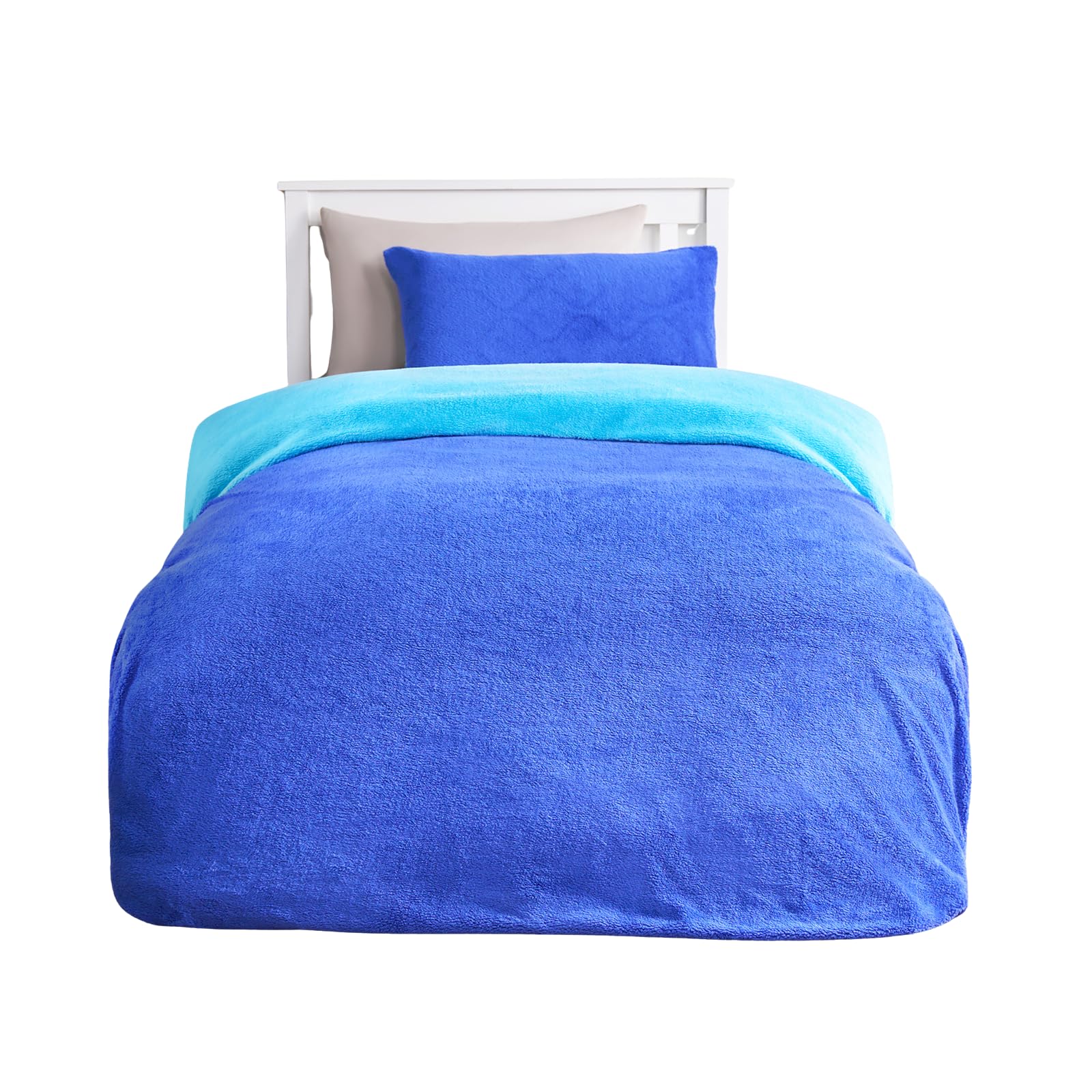 OHS Reversible Teddy Duvet Cover With PillowcaseBlue/sea BlueDouble from B&Q