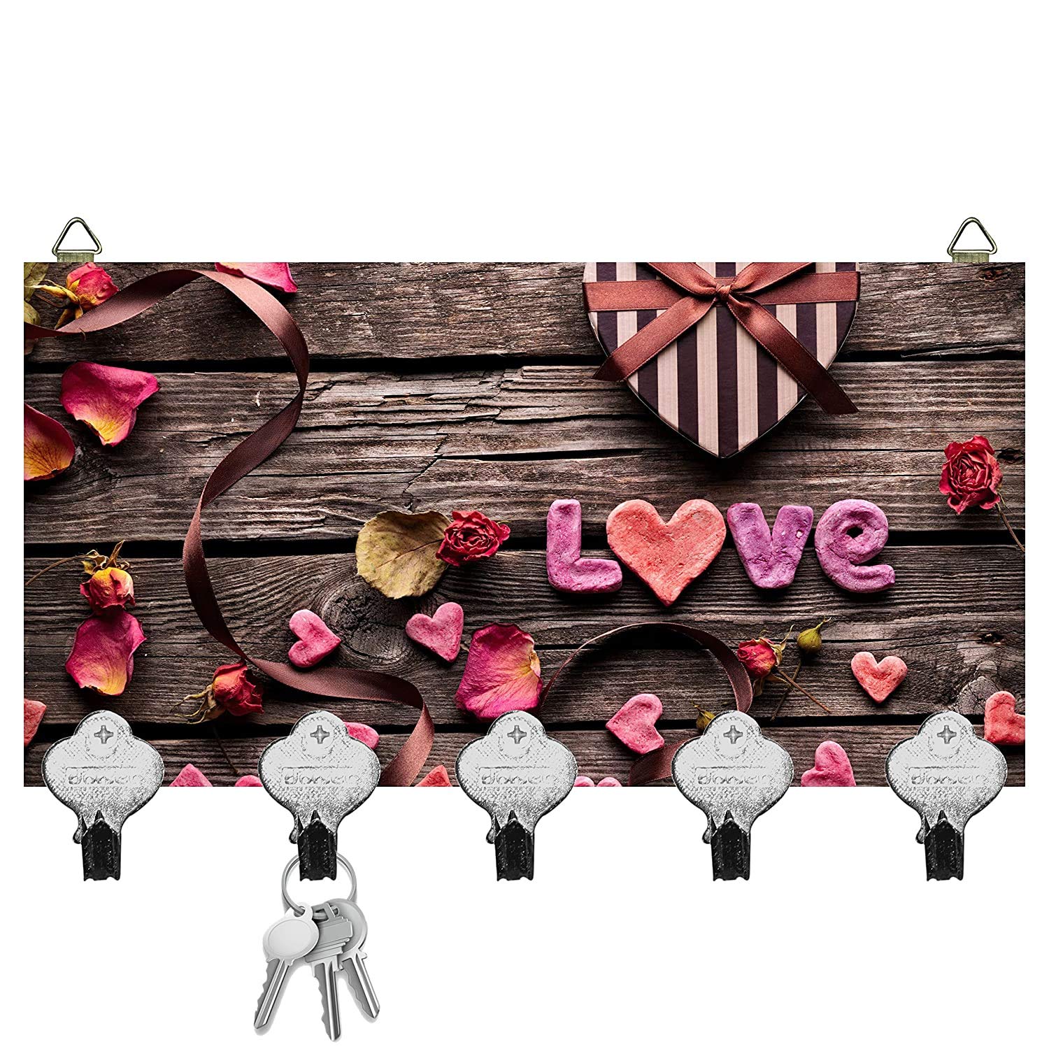 molika creation Love Key Holder - Wall Mounted Key Holder 15 x 25 x .5 cm Multi Color Matte Finish Key Holders