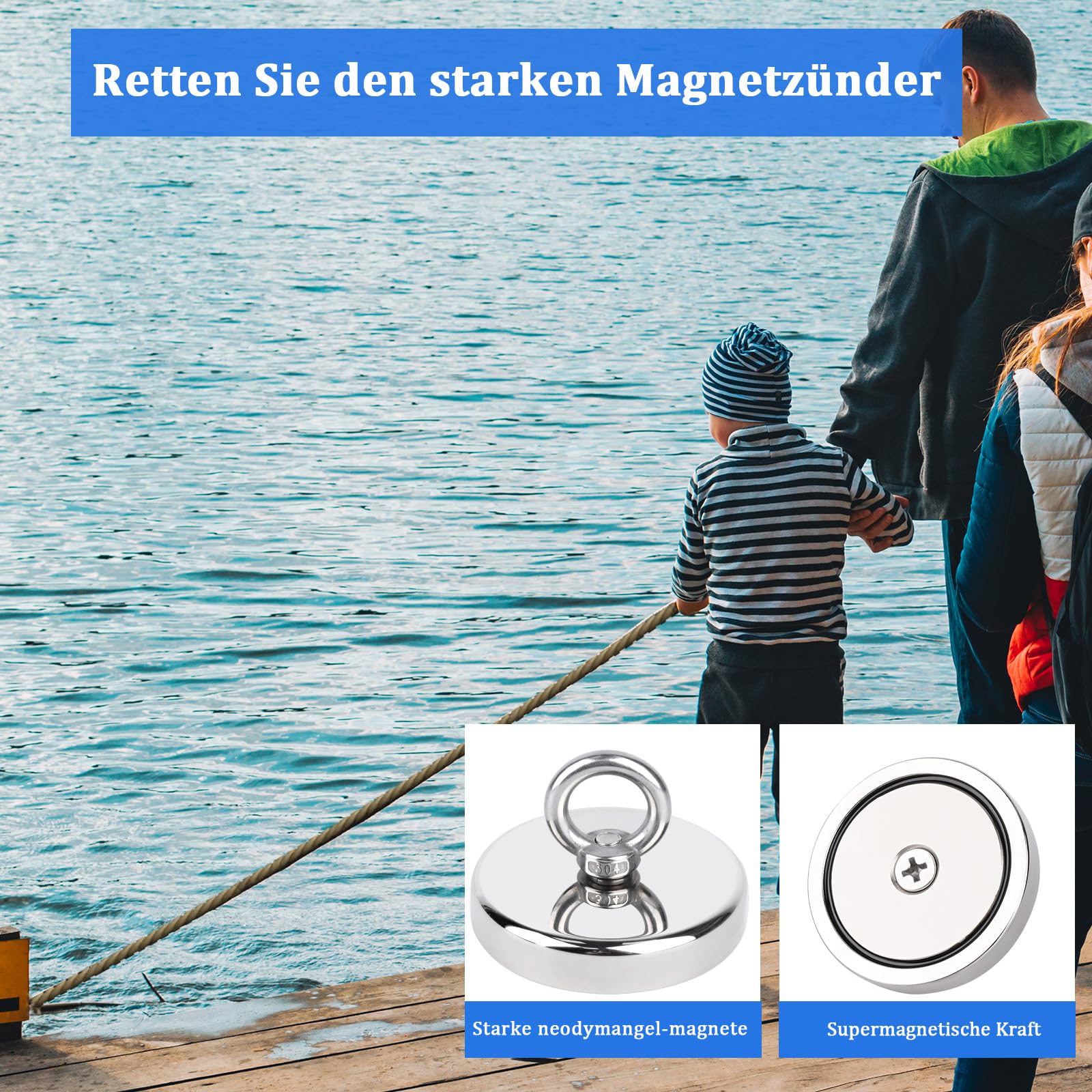 90mm Magnete da Pesca Calamite Potenti Forza Magnete Potente Neodimio Super Magneti Fishing con Anelli,per Industria e Scienza 1Pezzi