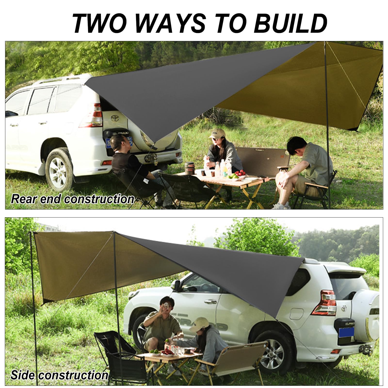 Tendalino Parasole Auto, Auto Tenda Posteriore 280 * 380cm,Tendalino per Portellone Posteriore,Tenda da Sole Idrorepellente,Tenda da Tetto auto per SUV, Campeggio (Nero)