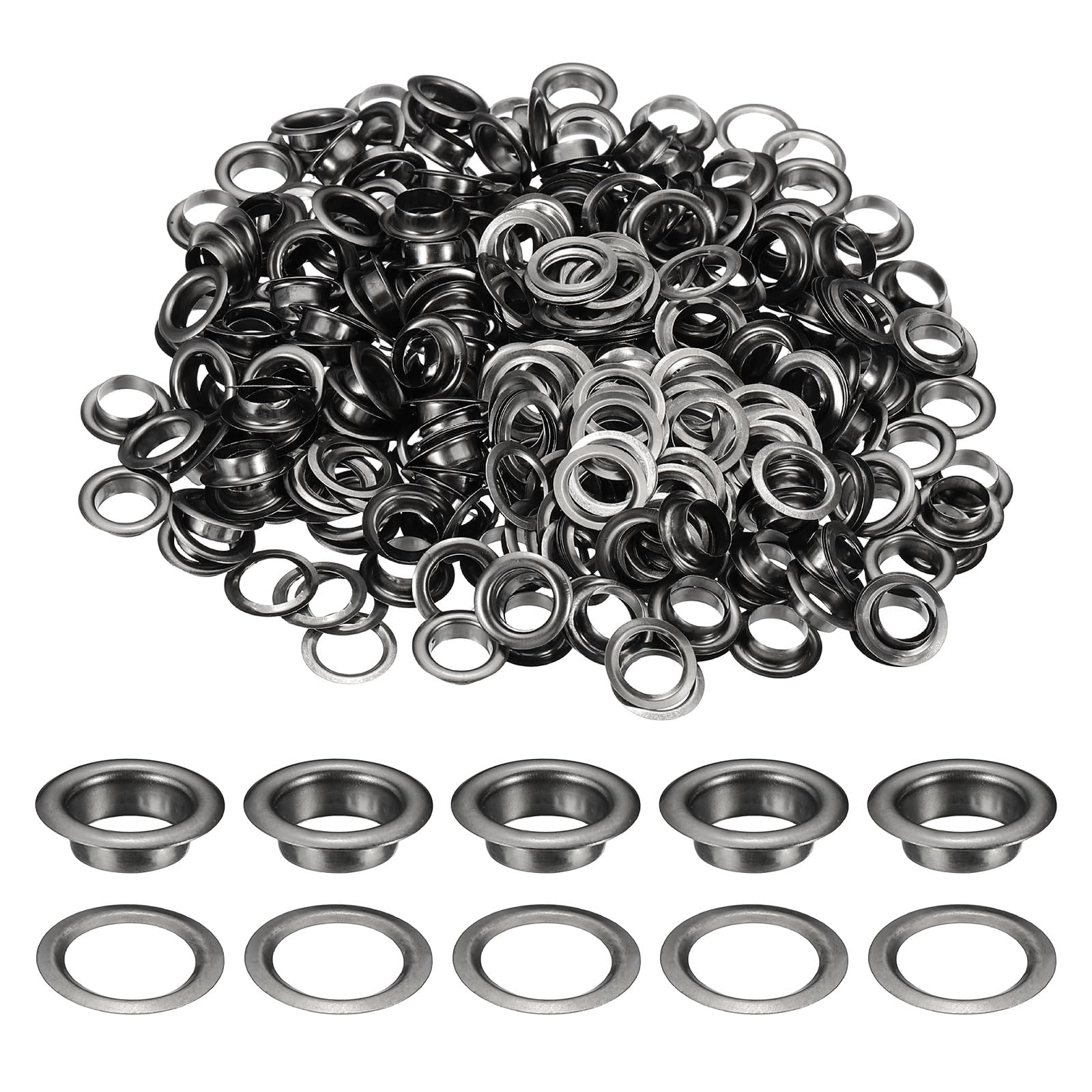 sourcing map 200 Sets Grommets Eyelets, 8mm Brass Self Backing Eyelets Metal Eyelet with Washers for Belts, Shoes, Clothes, Bead Cores, DIY Project, Black