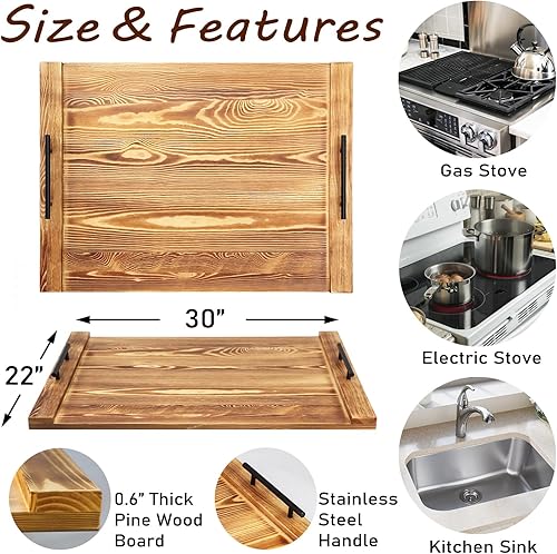 Miniatura 8 de Cubierta de estufa de tabla de fideos, cubiertas superiores de estufa de leña de acacia para estufa eléctrica y estufa de gas, cubierta de estufa de