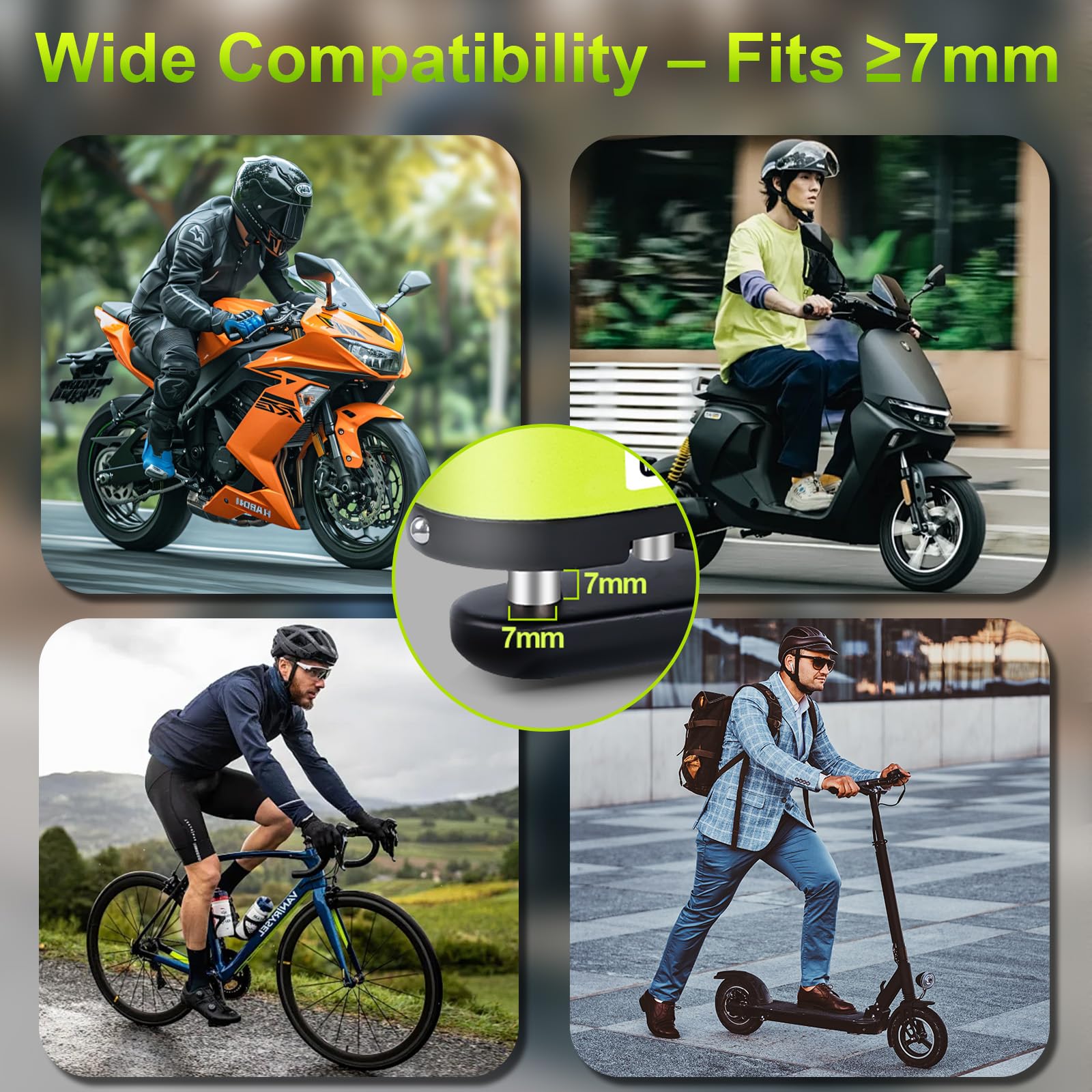 Anykuu Candado Moto con Alarma 110 DB Antirrobo Moto Disco Impermeable Resistente Hi-Tech Warning Sensibilidad con 1.5m Cable Recordatorio Antirrobo Moto Bloqueo 7mm Universal Scooter Bici Eléctrica — view 6
