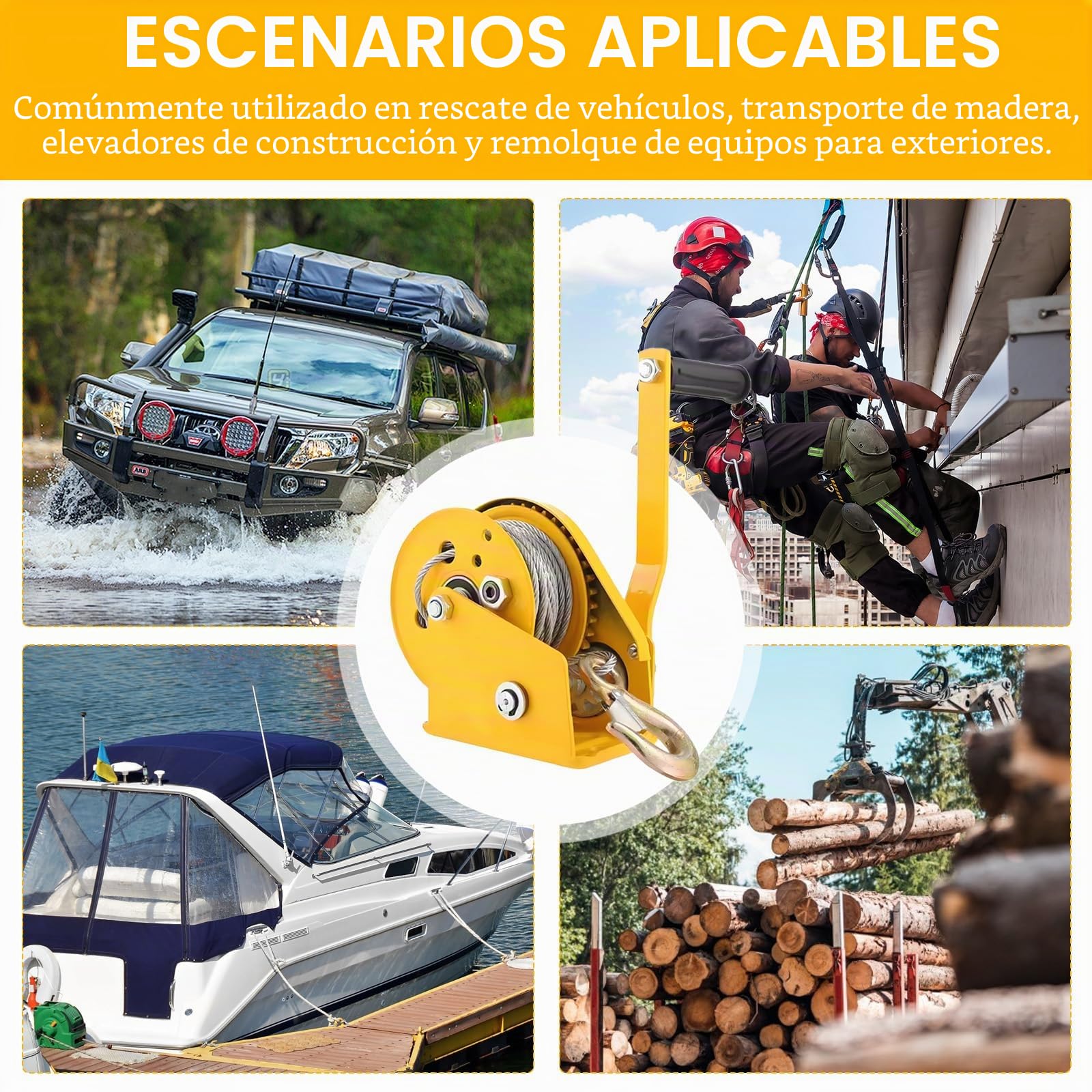 Cabrestante Manual, Fuerza Portante Máx 500kg, Cabrestante De Cable Manual Con Cable De Acero De 10 M Y Gancho Bloqueo De Retorno Agarre Antideslizante Para TraccióN Y Elevación