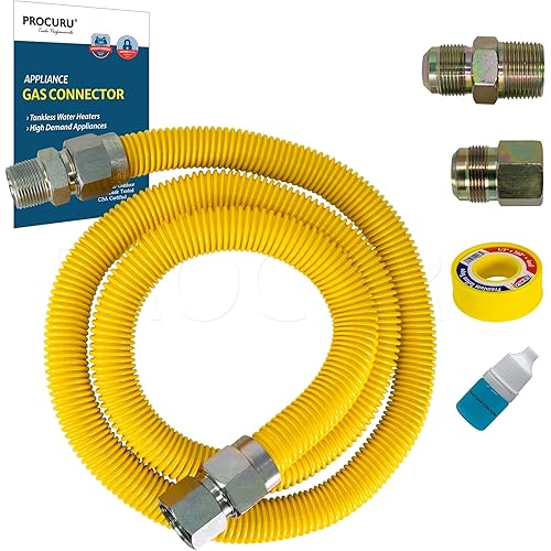 1" OD x 60" (5Ft) x 3/4"MIP x 3/4"FIP Universal Flexible Gas Connector, With/Without Service Valve, WP MaxFlow High Capacity Stainless Steel Tubing for Tankless Water Heater (Blue-A1 Series)