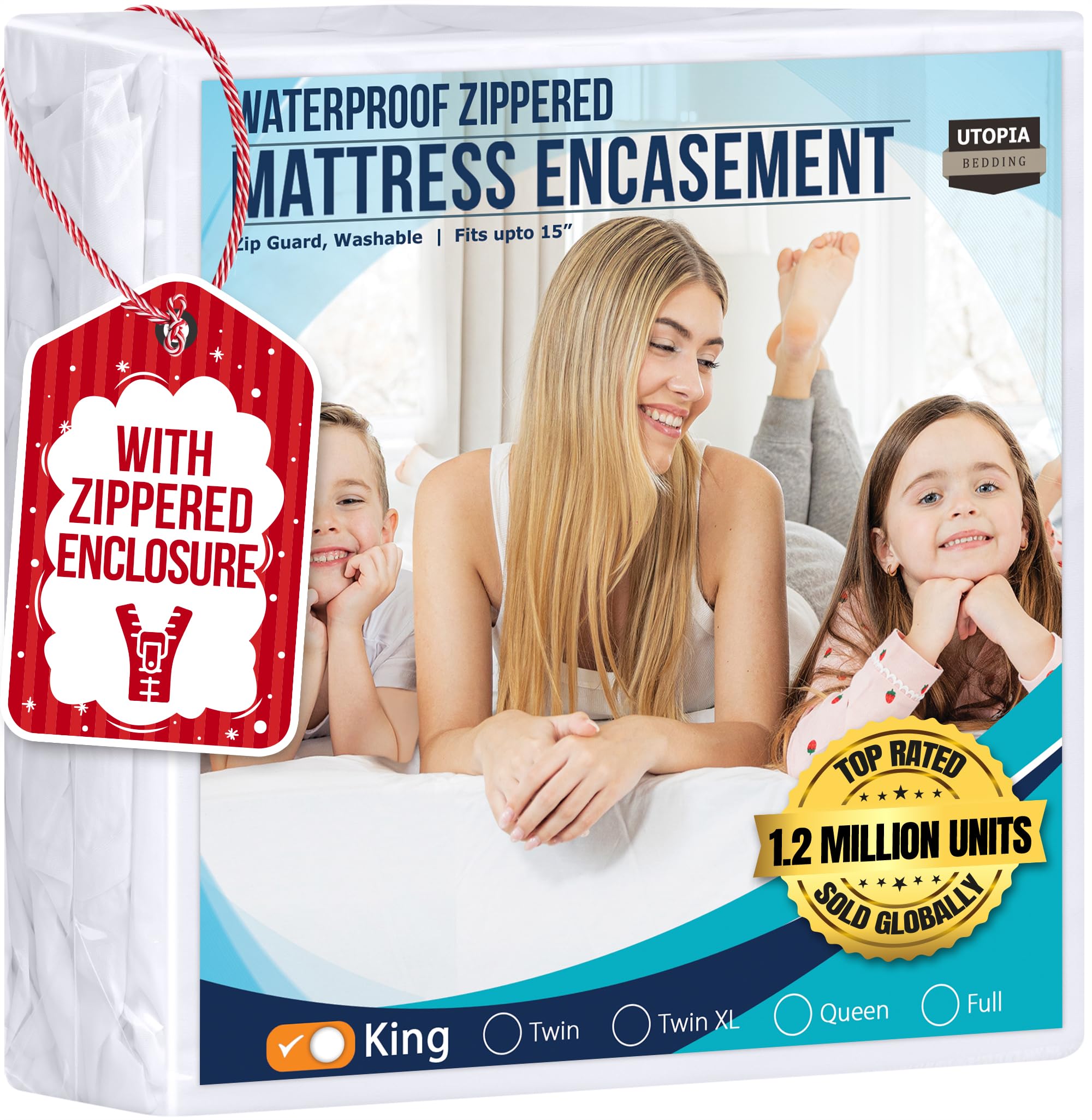 Utopia Bedding Waterproof Mattress Protector King Size, Zippered Mattress Encasement Bed Bug and Dust Mite Proof, Absorbent Six-Sided Mattress Cover