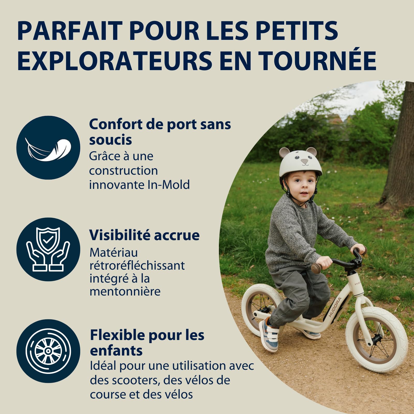 HUDORA Casque Enfants Beary XXS/XS Motif Ours pour Draisienne Trottinette Vélo