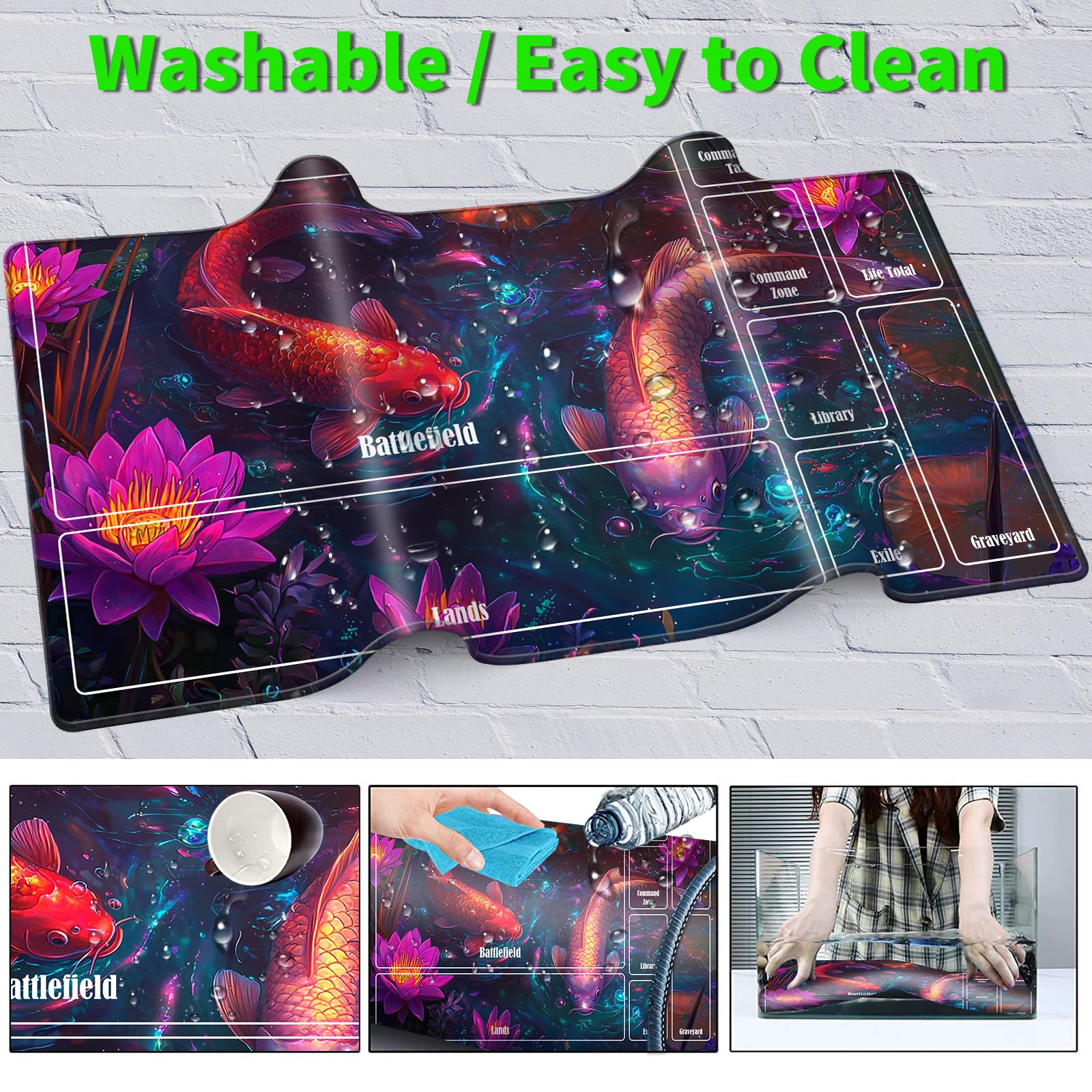JANENFNA Playmat 27.5" x 15.7" with Magic Zones for MTG Card Game Playing Board Game Mat for Card Breaking Commander Deck Gaming Card Game Battles Mat with Storage Bags - Image 5