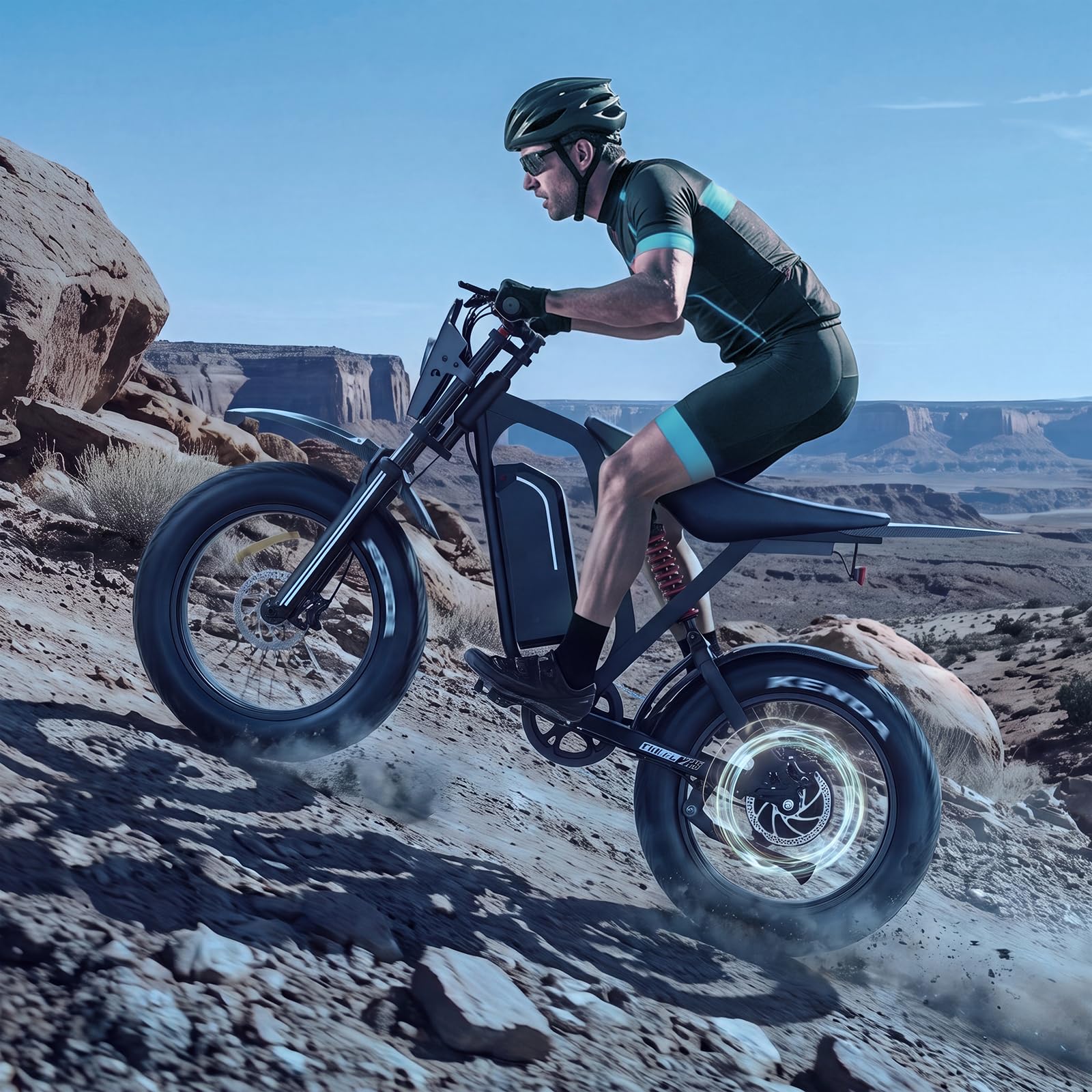 DEEPOWER Vélo Électrique, Batterie Amovible 52V 25Ah, Autonomie 60‑120 KM, E-Bike Pneus Gras 20''×4.0 Tout Terrain, 7 Vitesses, Suspension Complète, Vélo Électrique pour Adultes