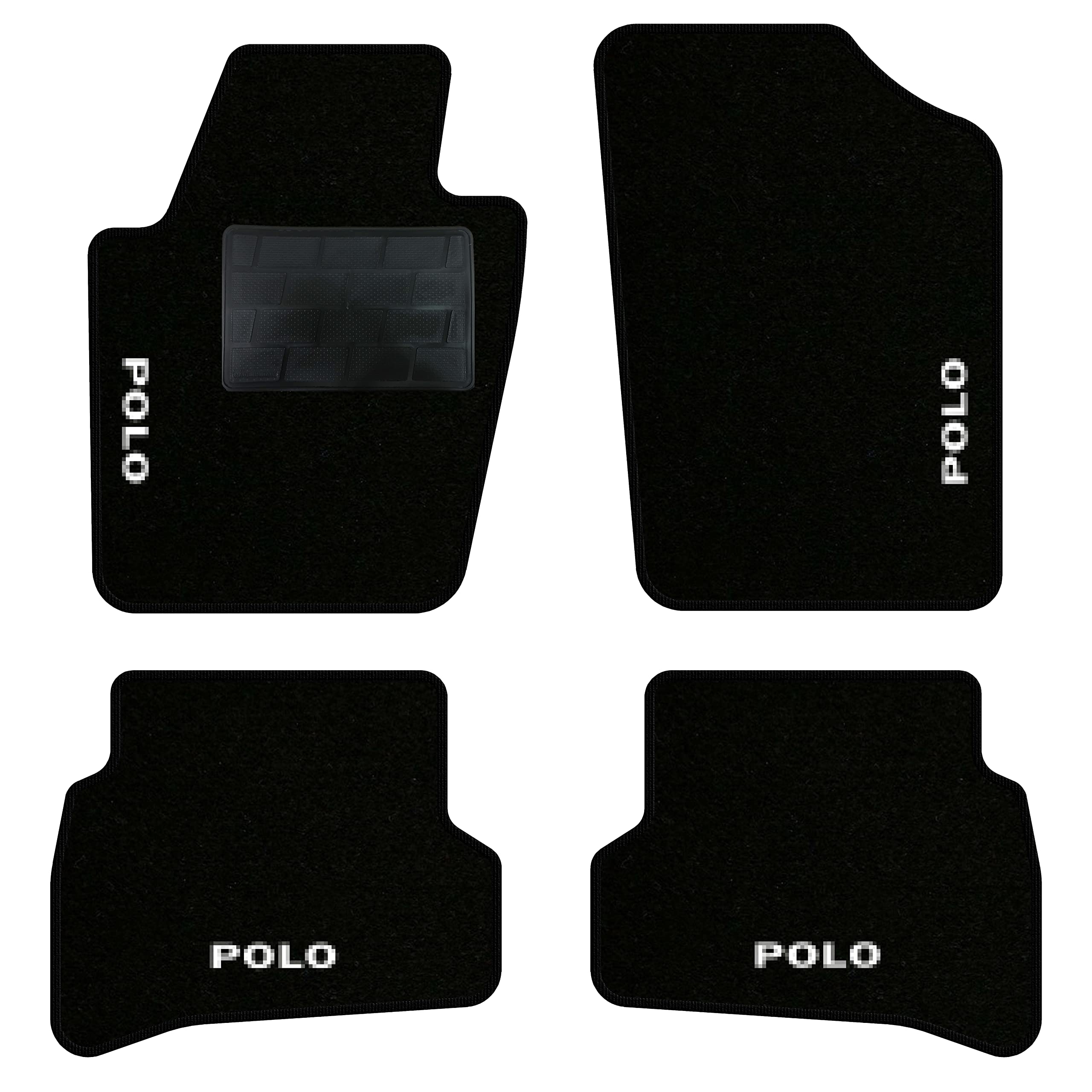 QUEMAR Tappetini Auto compatibili con Polo V 2009-2017 (6R - 6C) / Kit Tappeti Moquette e Gomma su Misura (Set 2 Anteriori + 2 Posteriori) / Ricami e Colori Personalizzati (4 Ricami, Bordo Nero)