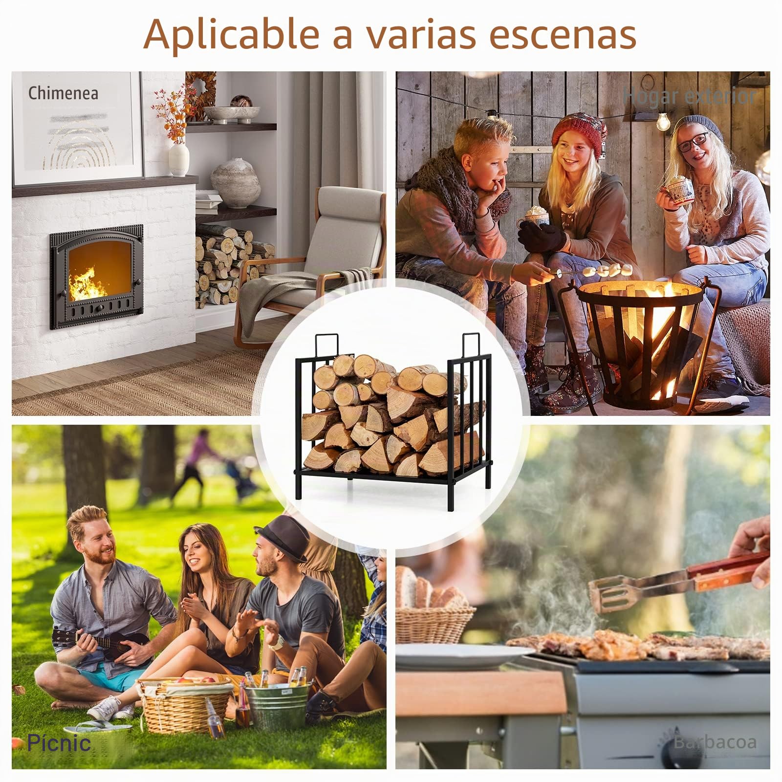 GOPLUS Soporte para Leña con Asa, Porta Leña, Capacidad 50 kg, Aspecto Elegante para Interior Exterior 46 x 31 x 46 cm