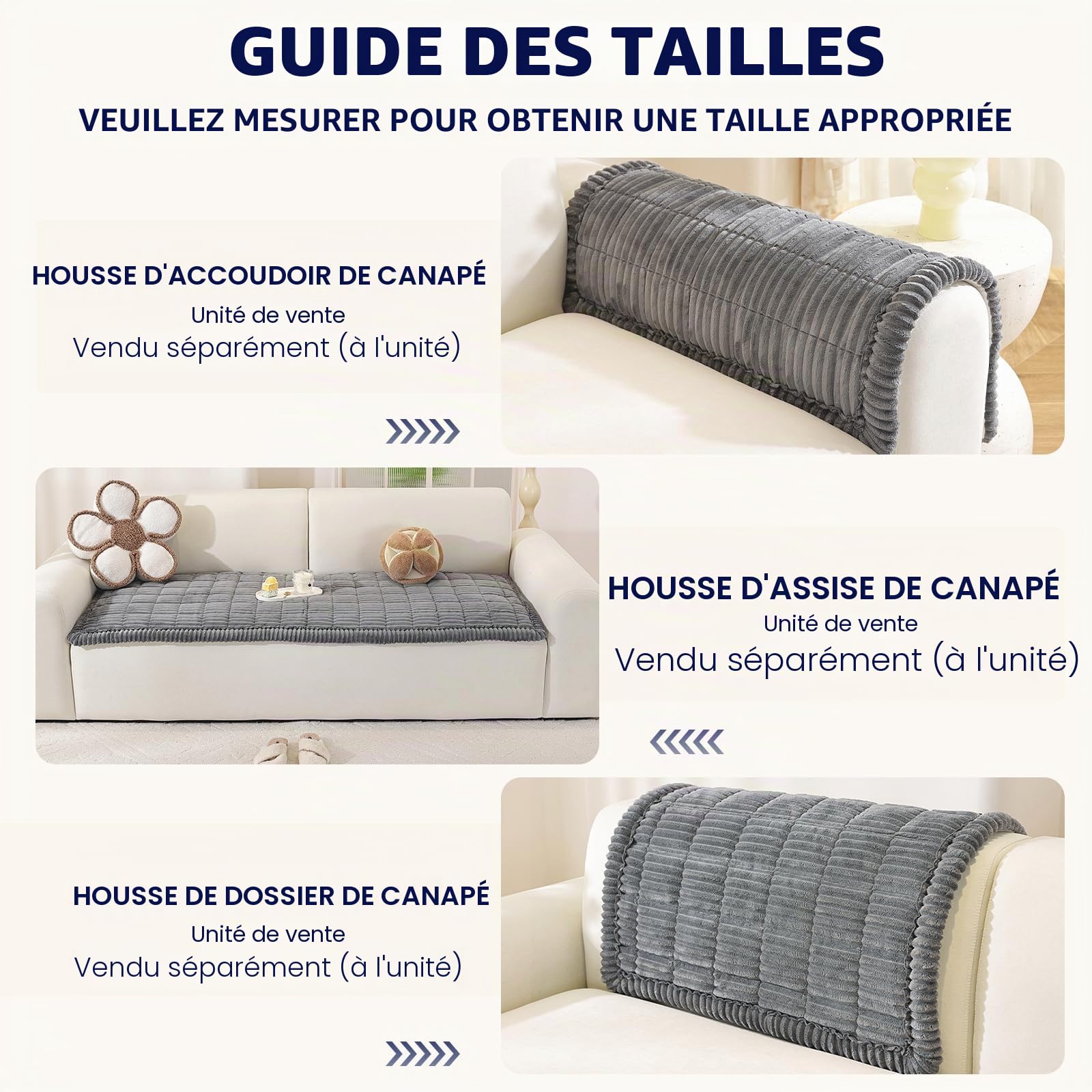 Royhom Housse de Canapé Épais, Protege Canape Cuir Anti-dérapant, Housse Canape d'angle, Doux Couverture pour Canapé, Tapis, Rebord de Fenêtre (Gris, 70 x 180 cm)