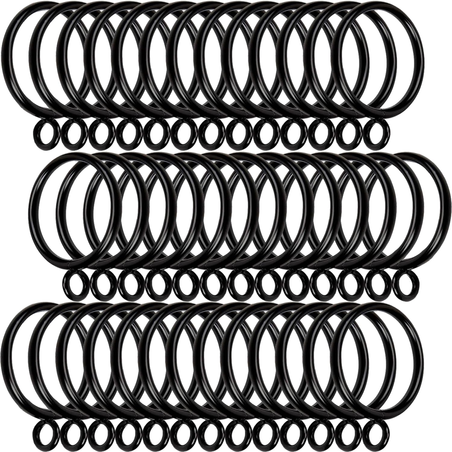WYIPOLZI 50 Pack 38mm Metal Curtain Rings, Curtain Drapery Pole Rod Rings Hanging Ring for Drapery, Rods and Shower Hanging (Black)