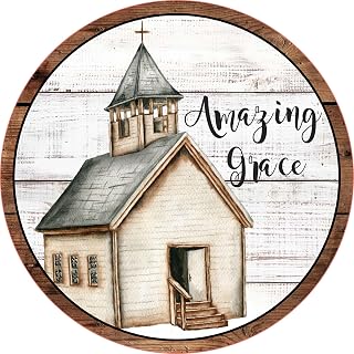 Amazing Grace Sign Old Country Church Sign Everyday Sign Year Craft Embellishment Round Metal Tin Sign Wall Decor Funny Wall Decor Home Door Plaque Home Decor Wreath Sign 8"x8"