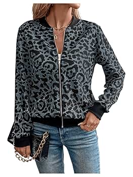 Amazon.com: SweatyRocks Women's Leopard Print Jacket Zip Up