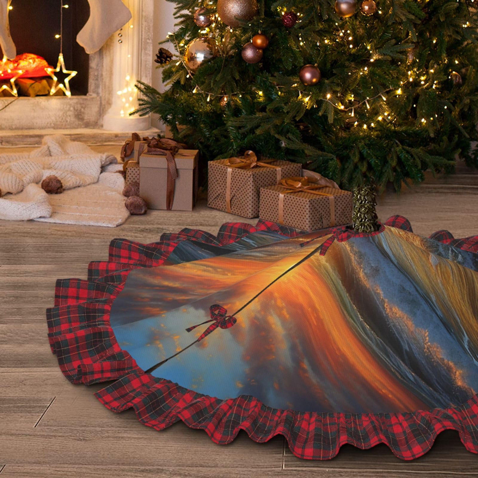 Jupe de sapin de Noël paysage marin pour créer une ambiance chaleureuse au salon