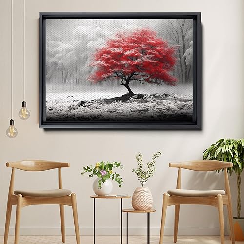 Miniatura 2 de Black and White Red Forest Canvas Wall Art - Modern Landscape Trees Nature Art for Living Room, Bedroom, Kitchen, and Home Decorations