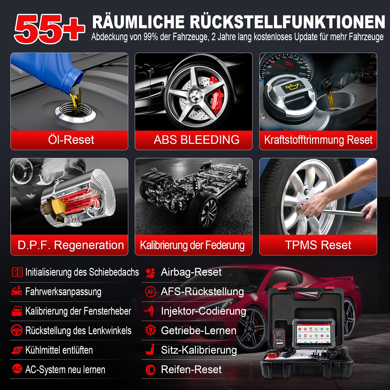 LAUNCH X431 PRO3 ACE OBD2 Auto Diagnosegerät mit DBScar VII,Kfz-Scan-Tool Topologie Mapping,Online-Codierung,CANFD&DoIP,55+Dienste,FCA,OBD1-Adapter-Koffer,10.1 Zoll