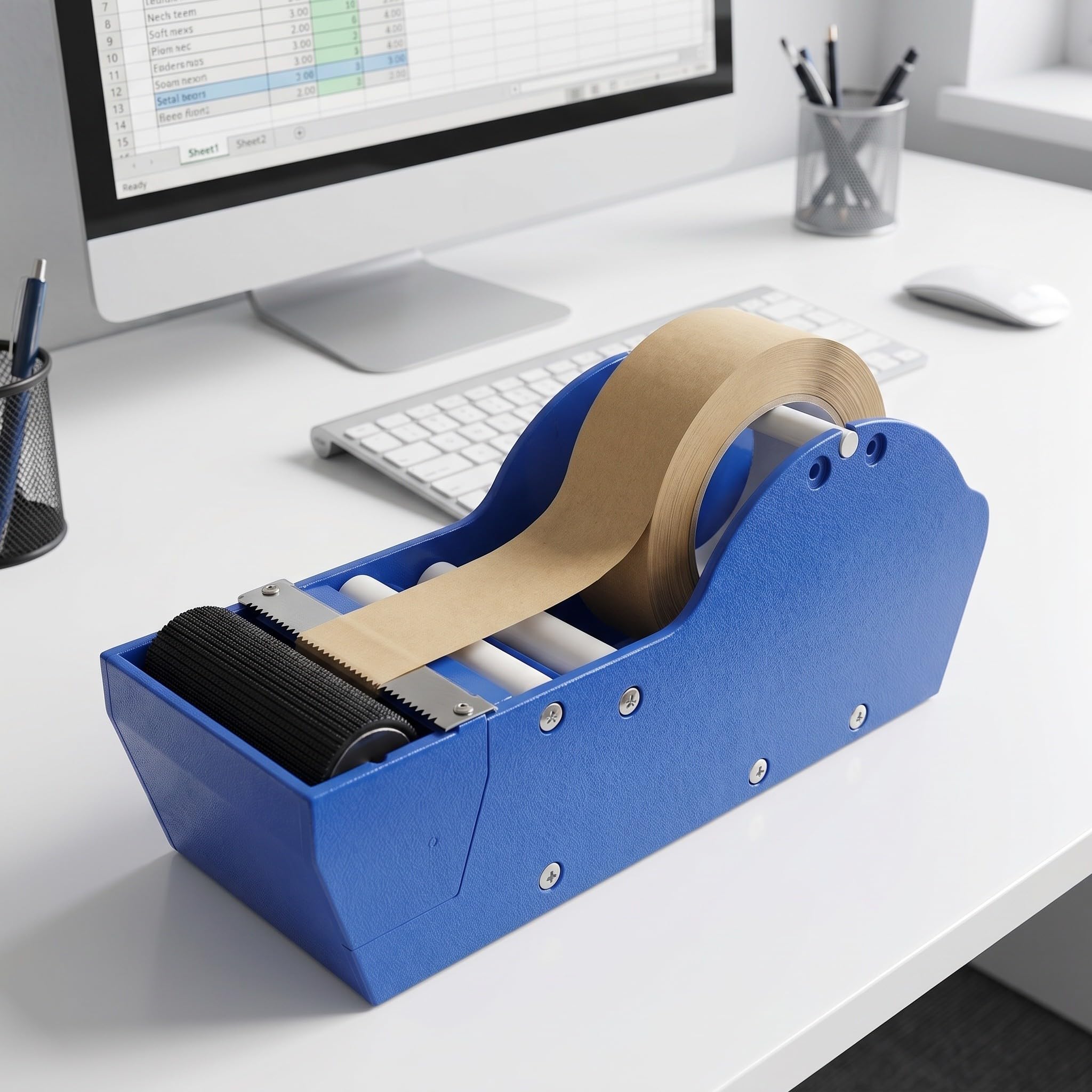 Dispenser per Nastro Adesivo da Imballaggio in Plastica Blu, Leggero Capacità di Larghezza Regolabile, per Postazioni di Imballaggio e Uso Domestico