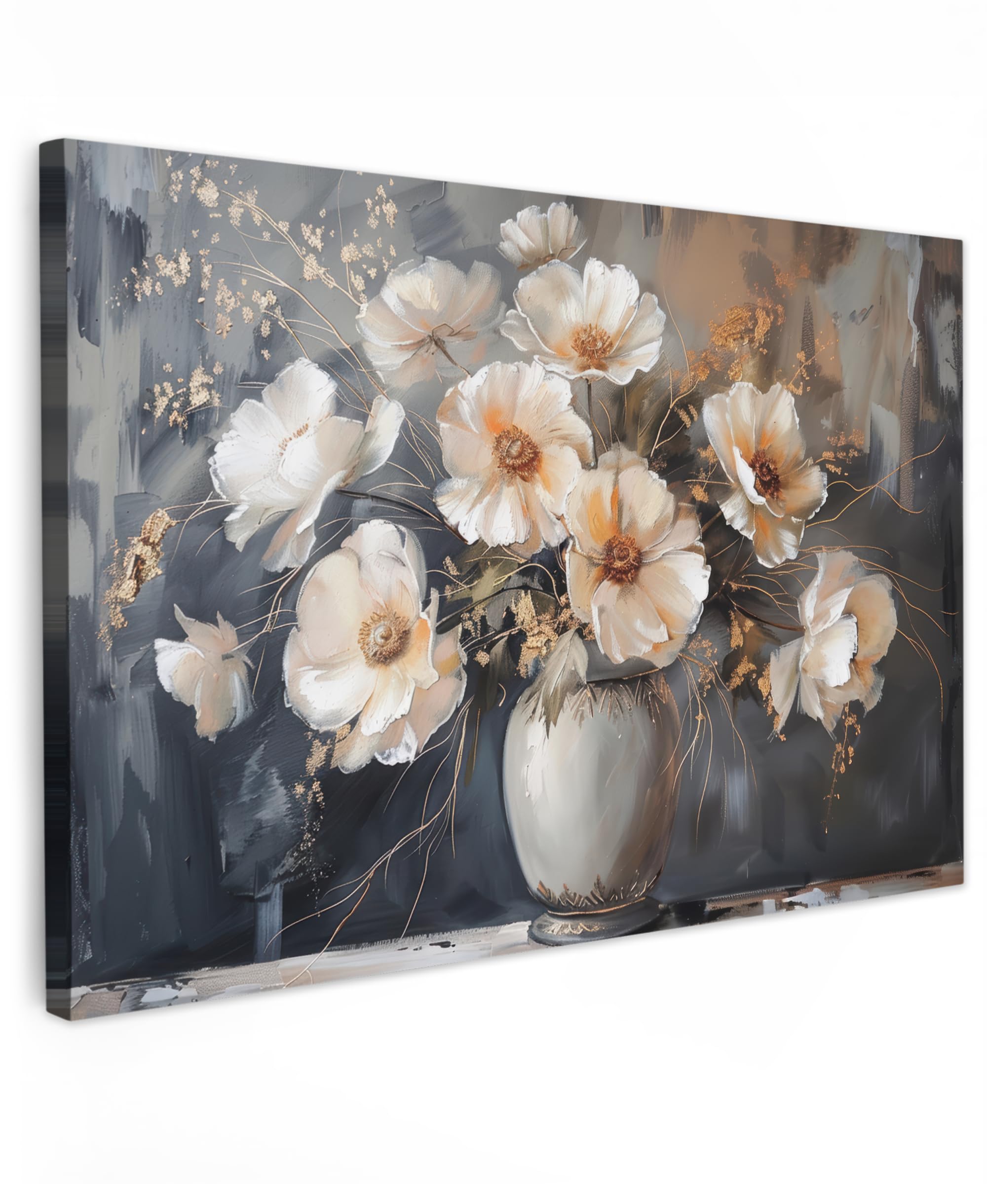 MuchoWow© Canvas Wall Art 24"x16" / 60x40 cm Home Decor Paintings for Living Room Decorations Gifts Hallway Flowers - White - Vase - Modern — image 1