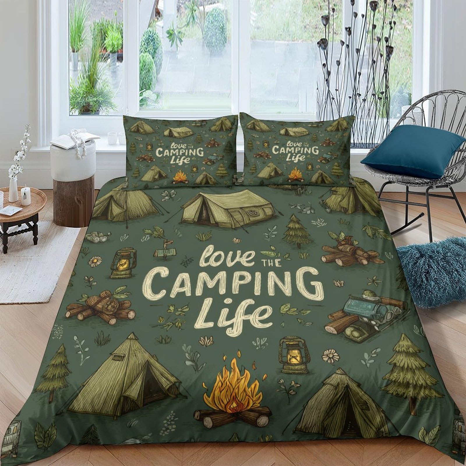 Ctjqhvkz Style-10 3D Printed Camping Tent Fitted Sheet Microfiber Forest Fire Bed Cover For Bedroom Decor Mattress Protection Single（135X200cm）