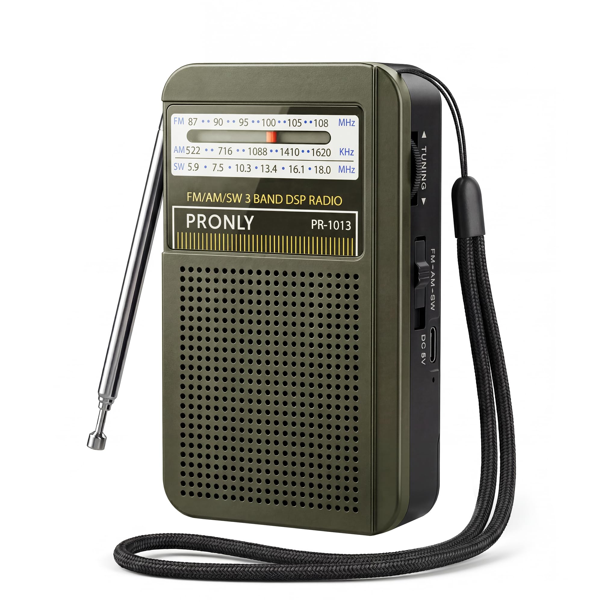 Portable AM FM Radio, Mini Radio Batteriebetrieben mit Integriertem Lautsprecher, Kopfhöreranschluss, USB-C-Ladung, Transistorradio für Zuhause, Reisen und Camping, Grau (PR-1013)