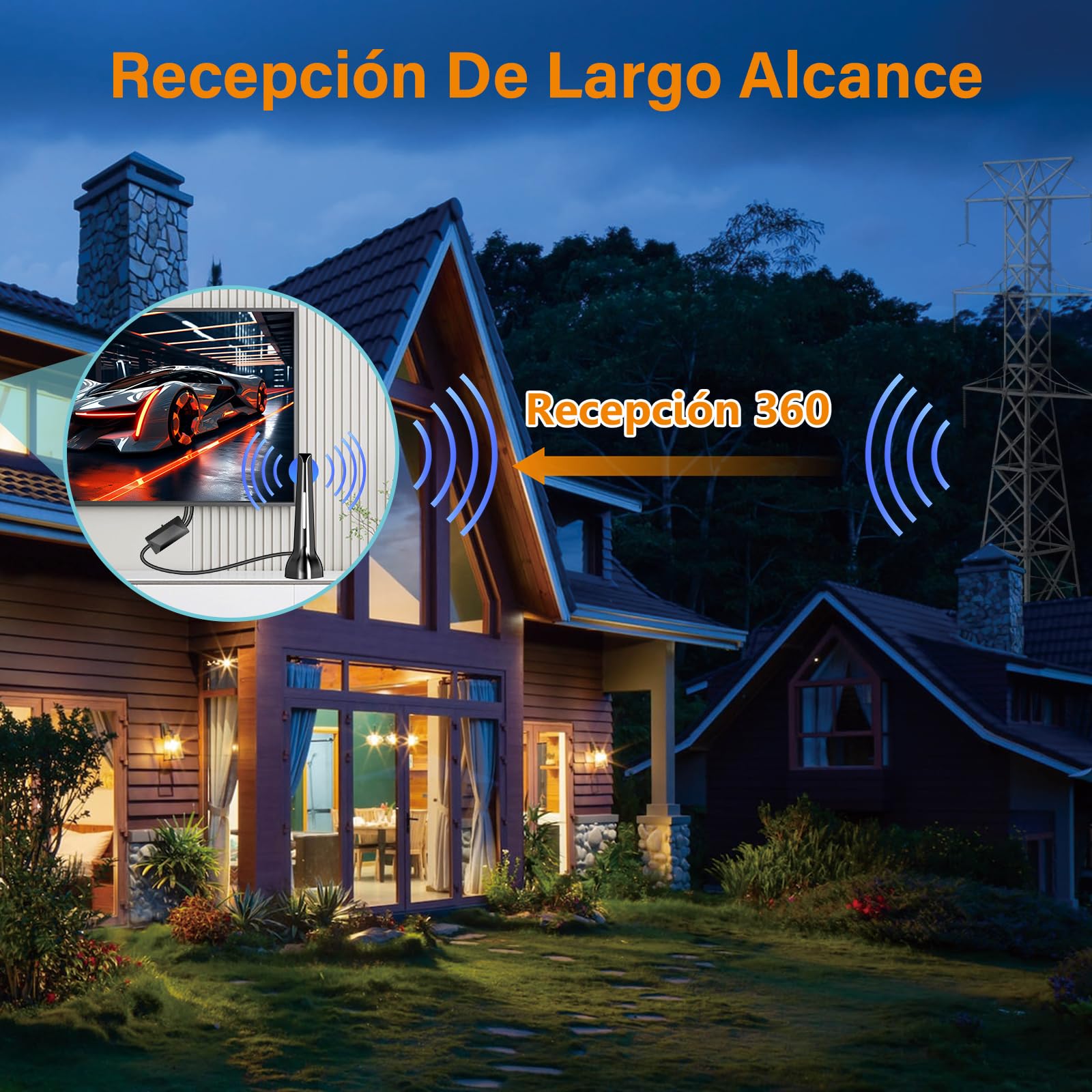 Antena TV Interior,Antena televisión Interior Potente 2026 con Base Magnética, 420 km de Largo Alcance y recepción remota de 360°,Compatible con Canales 4K/1080p/VHF/UHF DVB-T/T2 en Abierto