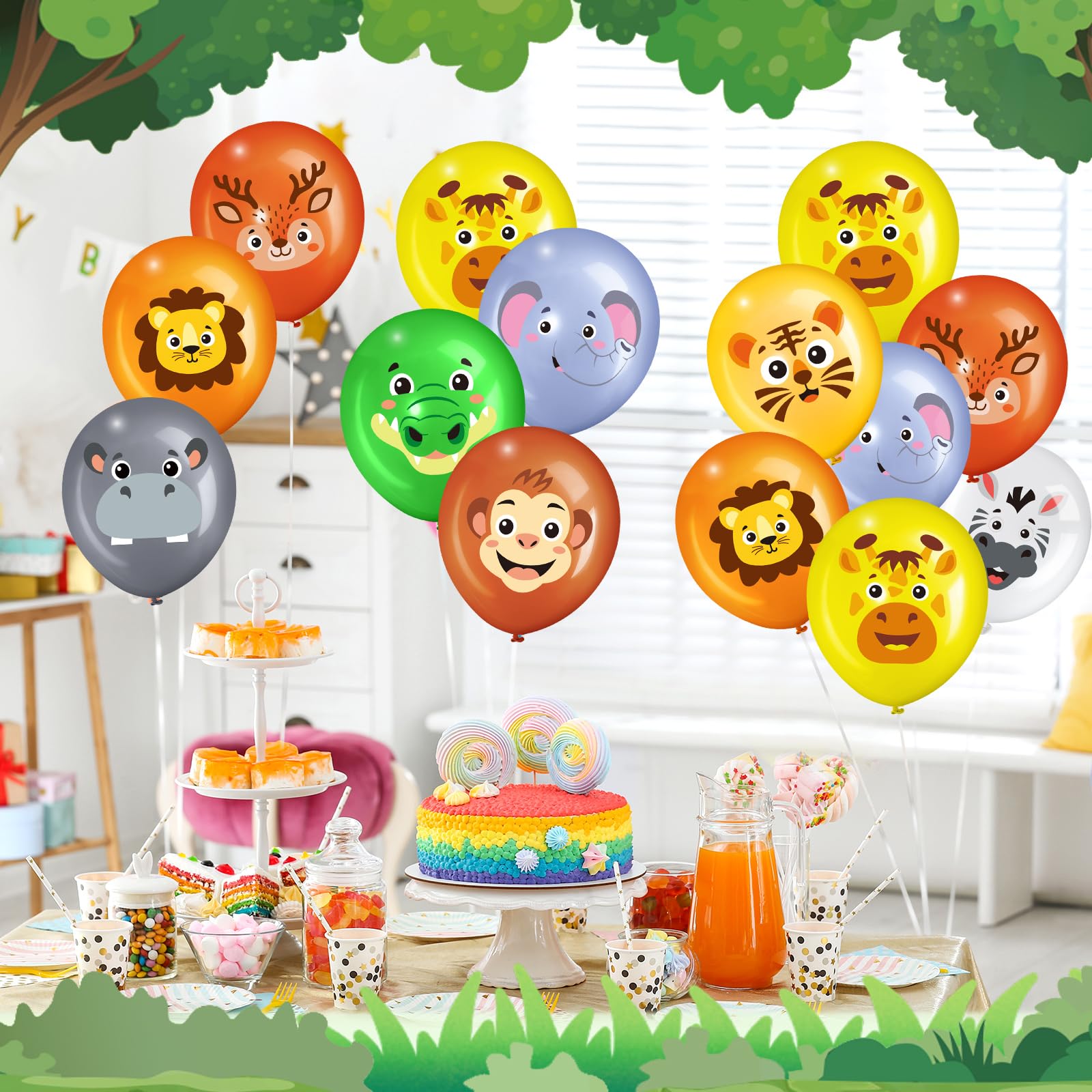 Censen 45 Pcs Animal Balloons 12 Inch Animal Latex Balloons Party Decoration for Kids Birthday Party Baby Shower Indoor Outdoor Decor (Colorful,Jungle Animal)