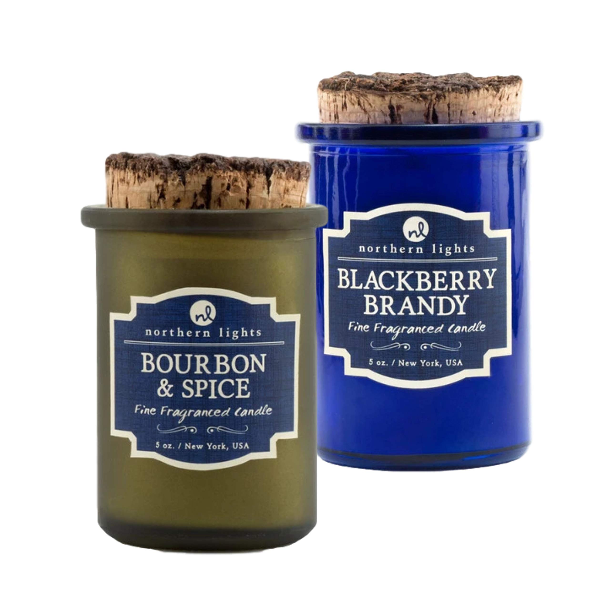 Northern Lights Candles Manly Candles Set Fine Fragranced Aromatherapy Manly Candles for Men Spirit Jar Bundle Whiskey Candle Gifts for Men — 2 x 5oz (Bourbon Candle& Spice and BlackBerry)
