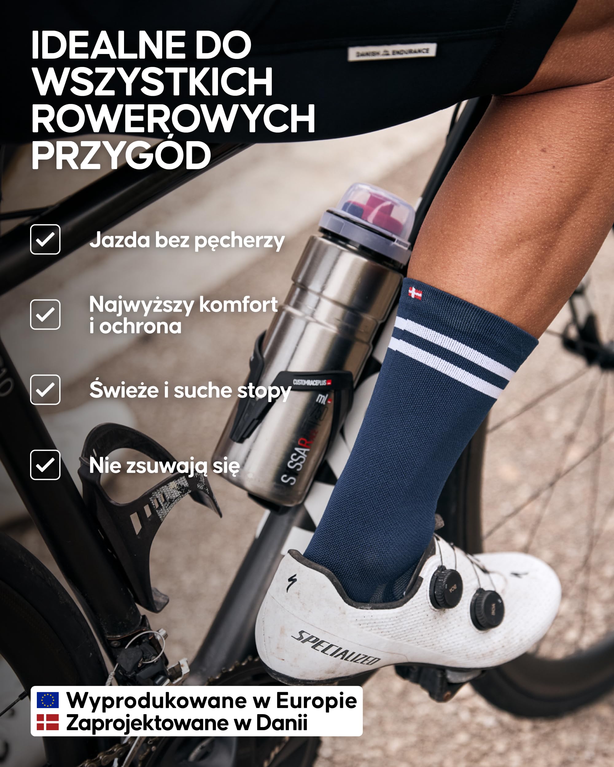 DANISH ENDURANCE Skarpety Rowerowe Długie, Amortyzowane, 3 lub 5-pak | Skarpety kolarskie, szybkoschnące i amortyzowane, chronią przed pęcherzami, dla jazdy szosowej i MTB latem, Unisex