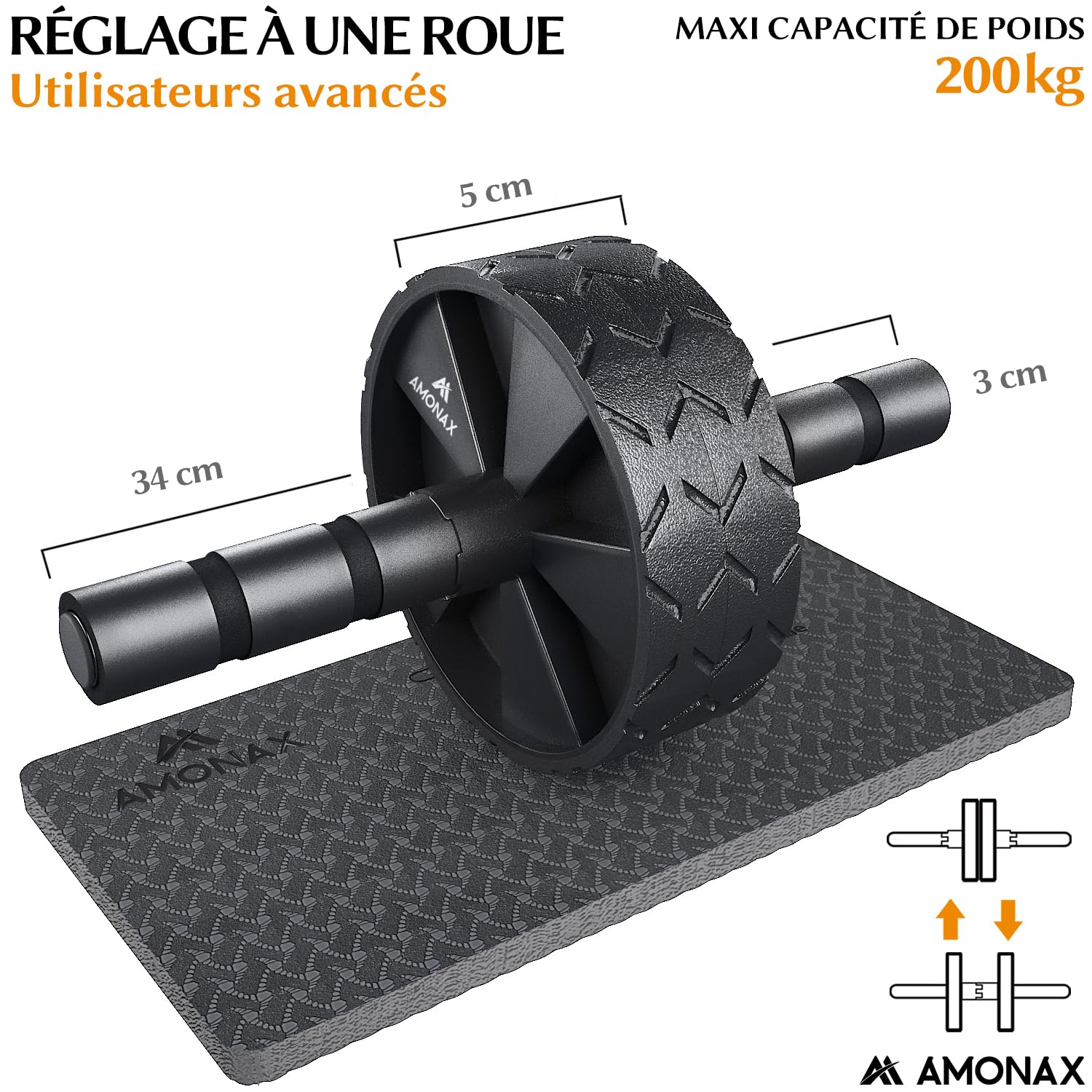 Amonax Roue Abdominale Convertible, Ab Roller Wheel, Roulette Abdominaux Exercice