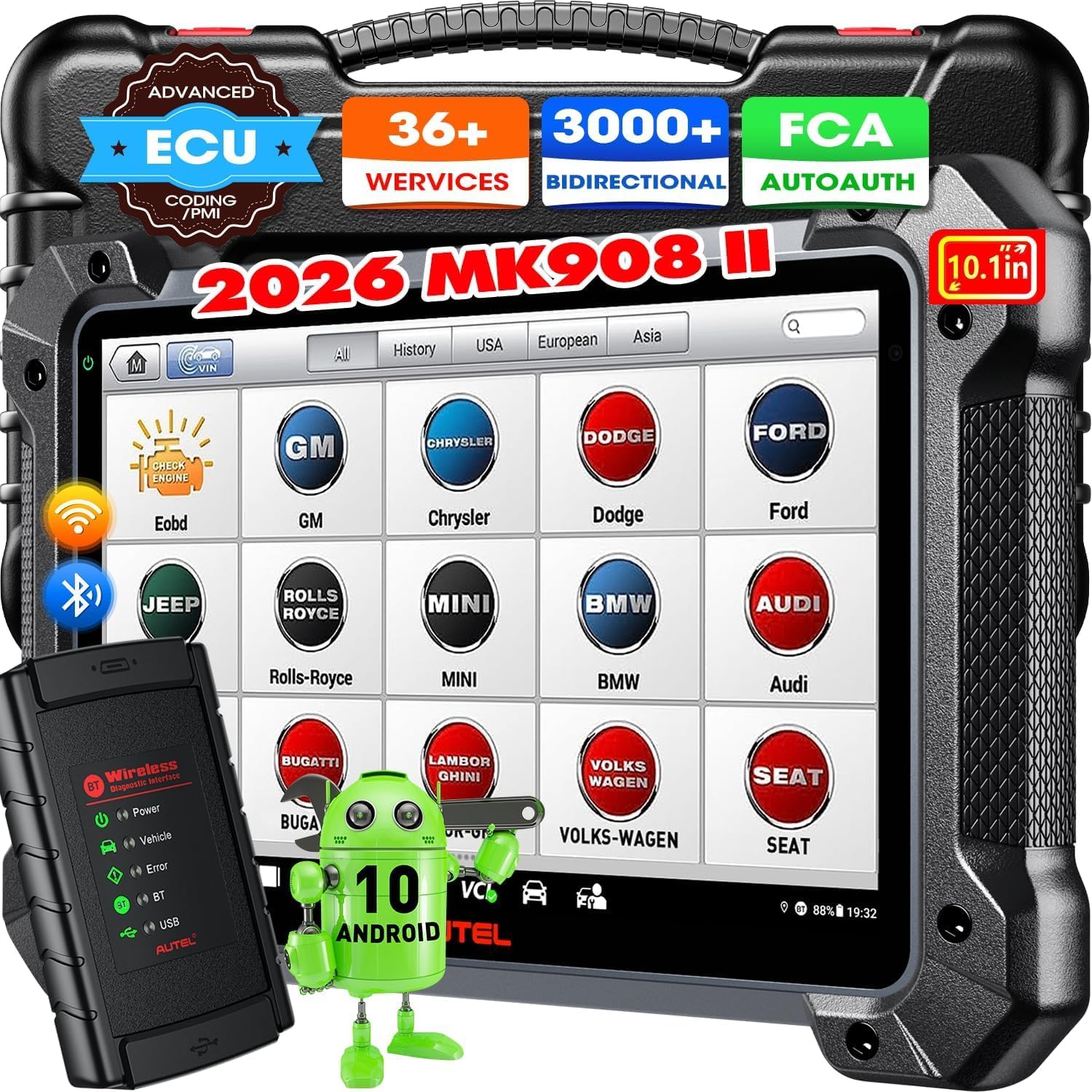 Autel MaxiCOM MK908 II Diagnosis Coche: 2026 Adelante de MS906 Pro MP900BT MS906BT MK908, 38+ Servicios como Elite 2 Pro MK908P II MS908S Pro II, 3000+ Bidireccionales [Soporte Español]