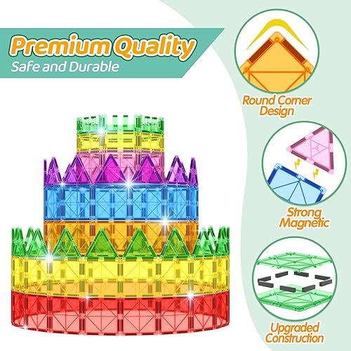Miniatura 2 de 98 piezas de azulejos magnéticos para niños, juguetes magnéticos STEM para niños pequeños, bloques magnéticos, juguetes de construcción, aprendizaje