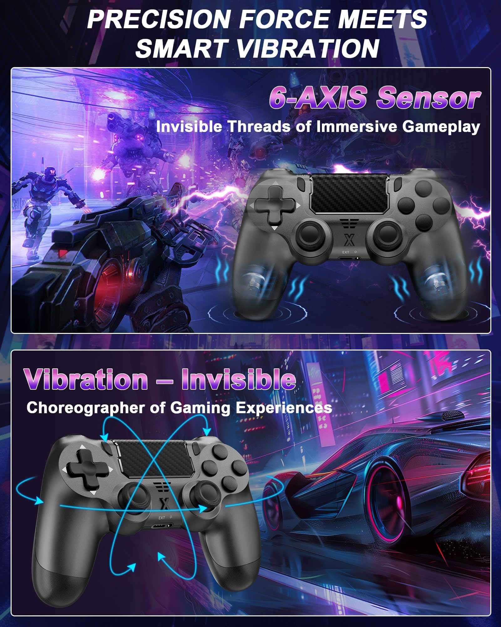 ARCELI Wireless Controller for PS-4, Bluetooth Gamepad Joystick for PS-4 with Dual Vibration, Touchpad, 3.5mm Stereo Headphone Jack, Six Axis Motion Control, Compatible with PS-4/Slim/Pro/PC(Grey) — view 2