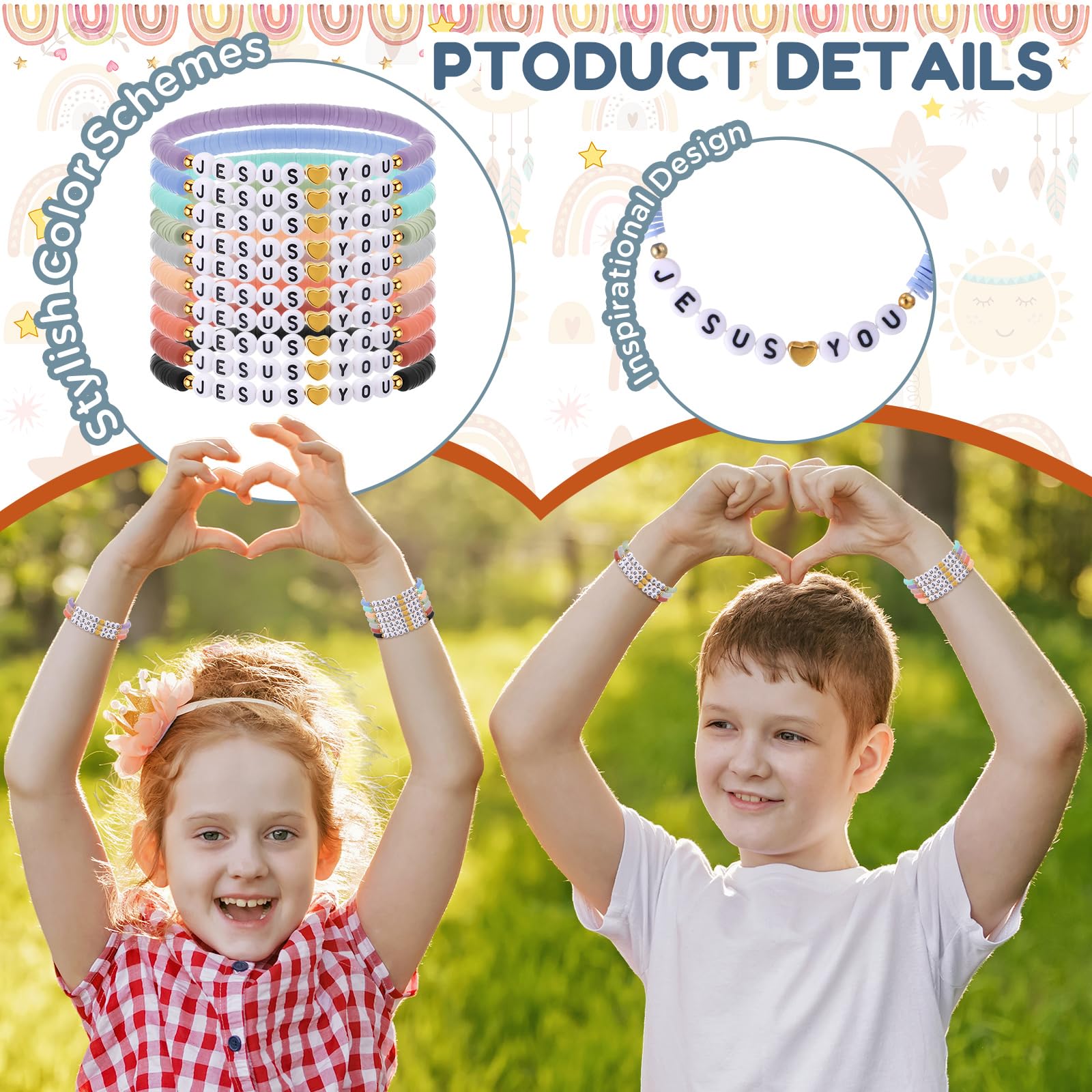Landical 30 Stück Jesus Loves You-Armbänder, große Freundschaftsarmbänder, Tonperlen, christliche Armbänder für Kinder, religiöse Jesus liebt dich