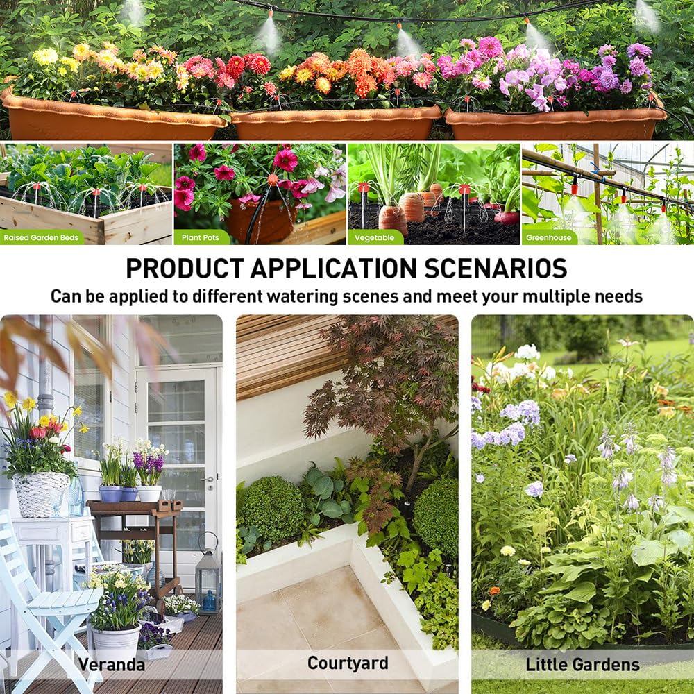 Bewässerungssystem Garten,340 Stück Gartenbewässerung Set,55M+15M Bewässerungsrohre,DIY Automatisches Tröpfchenbewässerung Set für Garten,Rasen,Gemüsegarten,Bauernhof