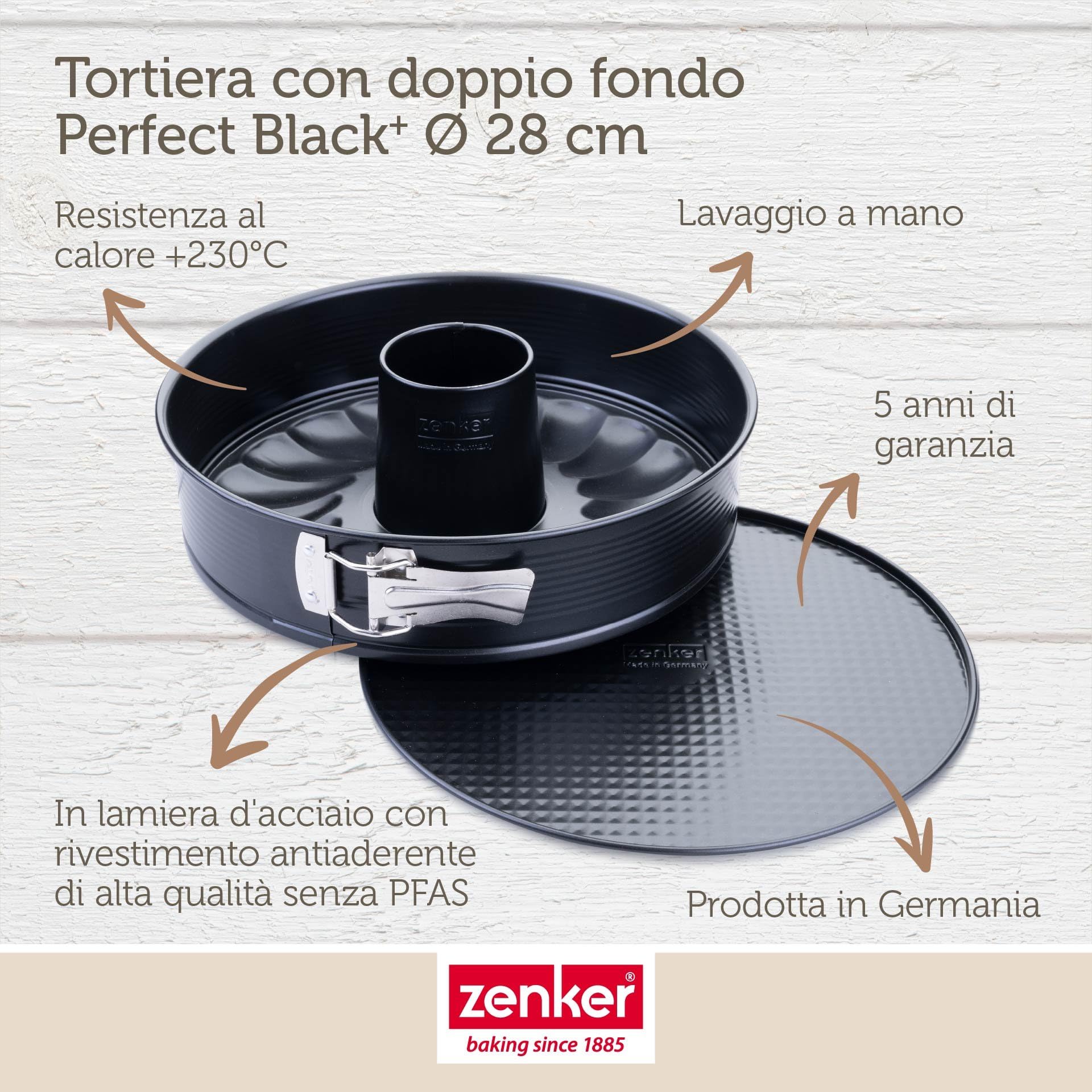 Zenker Teglia con fondo piatto e tubo Perfect Black Ø 28 cm – Stampo di alta qualità con rivestimento antiaderente, resistenza al calore +230 °C Made in Germany