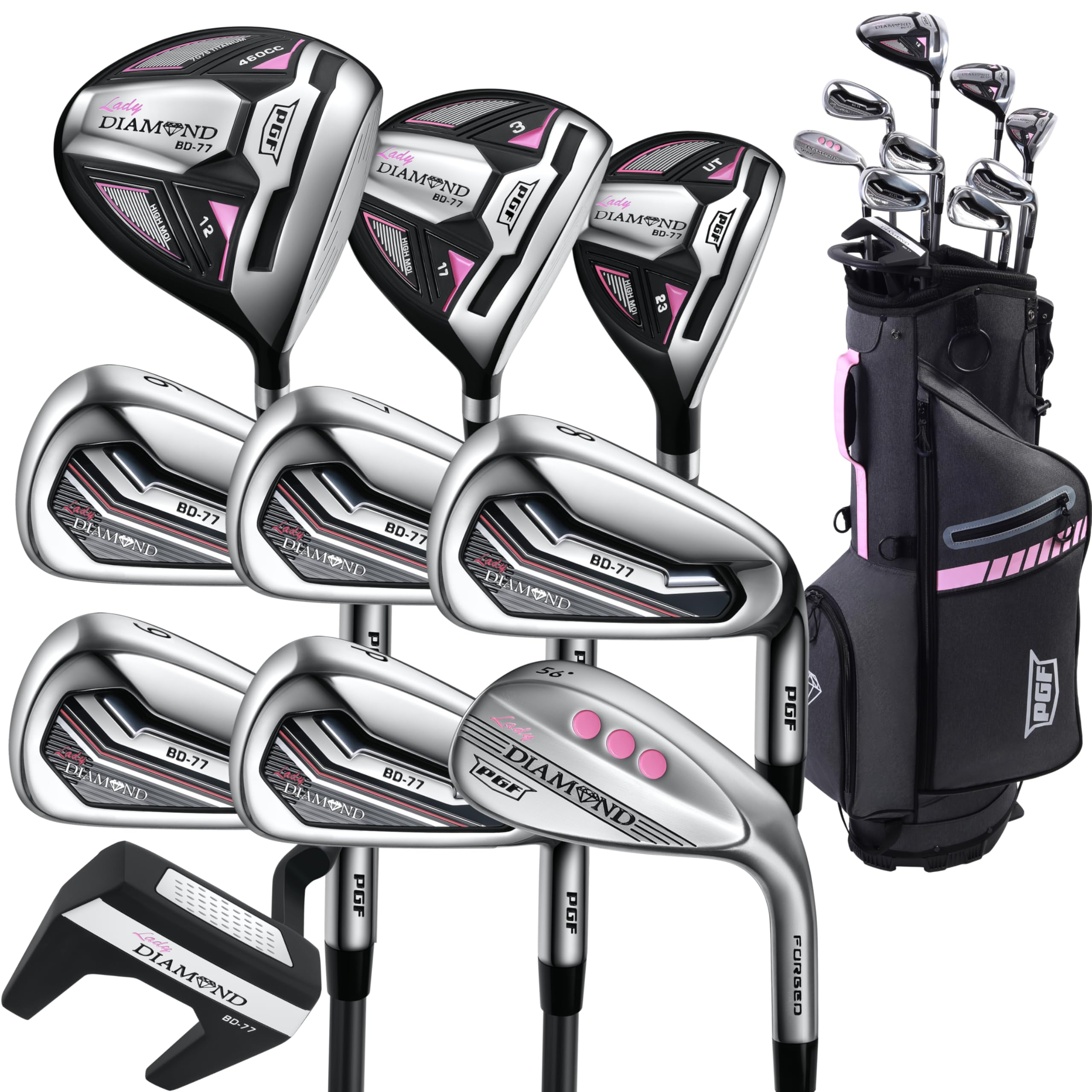 PGF Labs Lady Diamond BD-77 Complete Golf Club Package Set [14-Pieces][Flex: Regular] [Hand: Right] [Length: Standard]