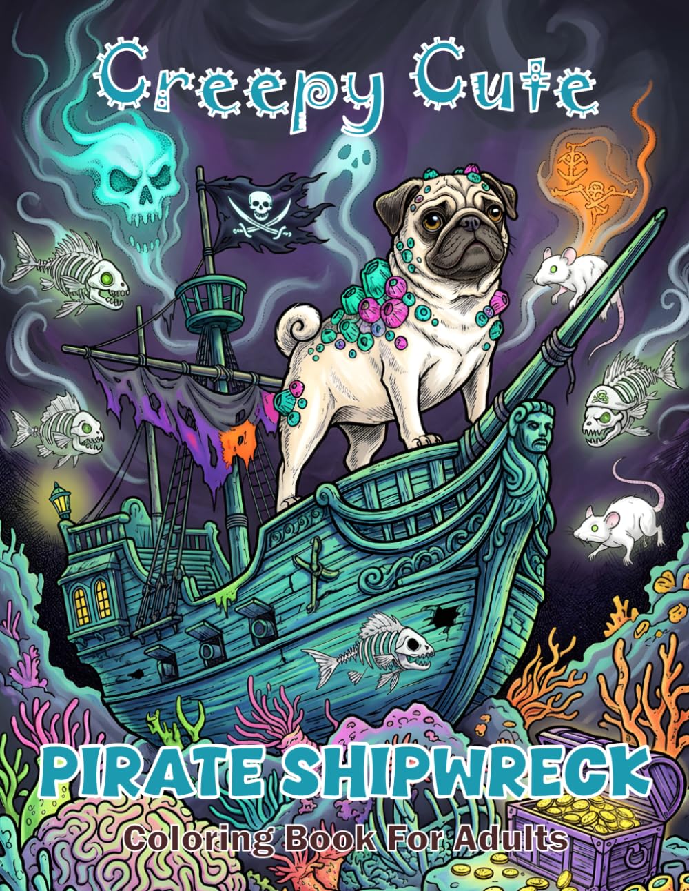 Creepy Cute Pirate Shipwreck Coloring Book For Adults: Spooky Ghost Reef Animals In Kawaii Gothic Style Cute Horror Ocean Creatures And Haunted Treasure Monsters For Relaxation And Stress Relief