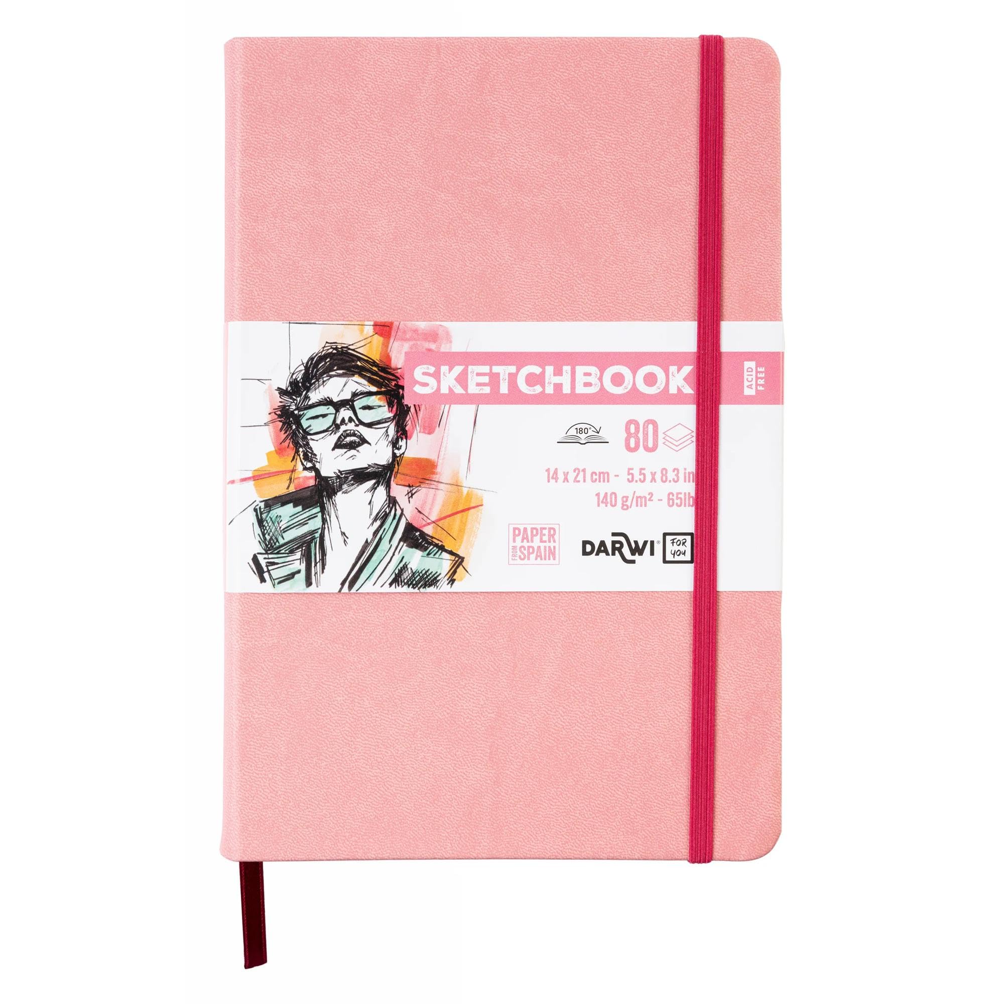 Darwi for You DF80014210009C - Carnet Cousu Sketchbook 14x21 cm 140g - 80 Feuilles Papier Dessin Blanc - Couverture Rigide Rose Pâle