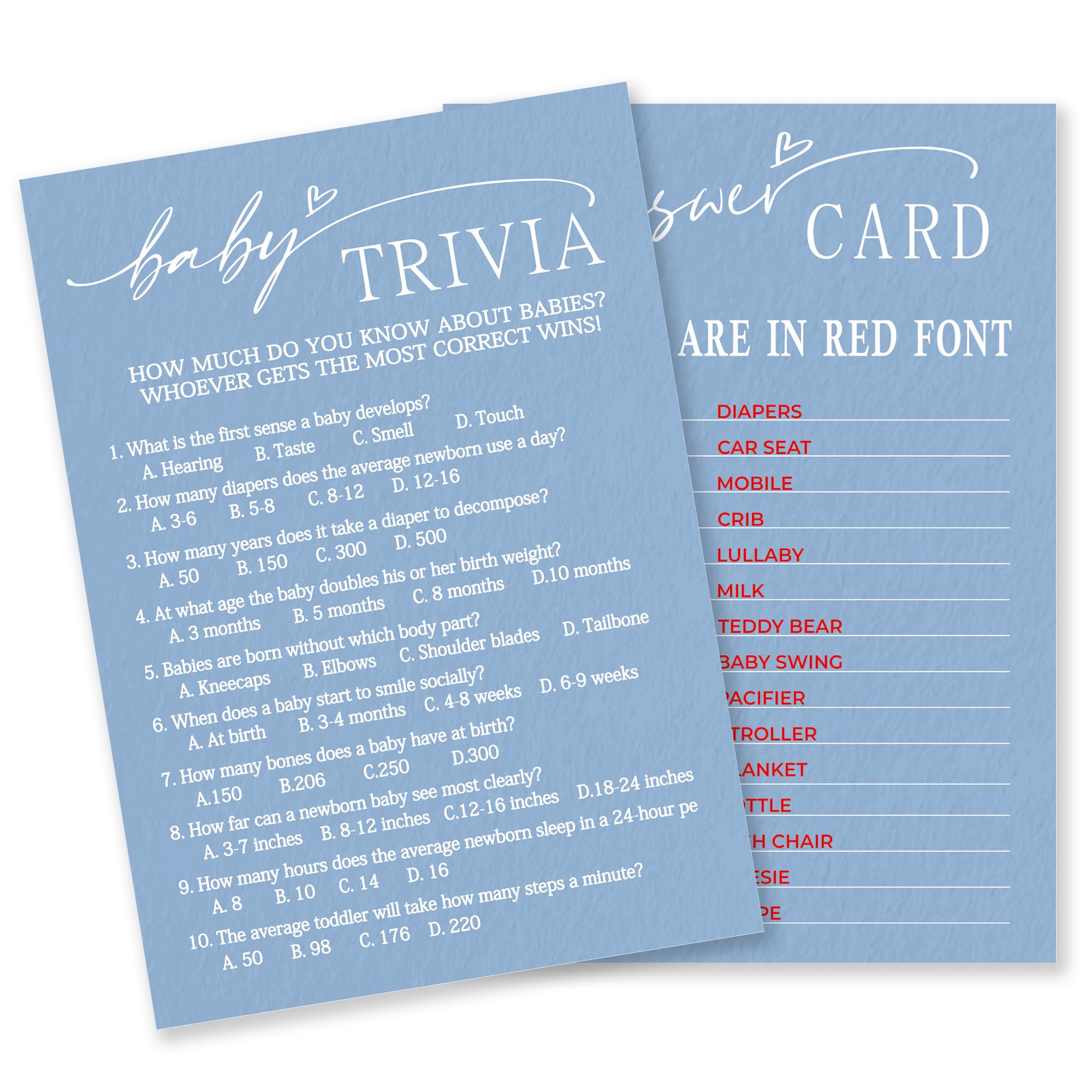 Classic Baby Trivia Shower Game Kit - Minimalism Blue - 30 Fill In Game Cards & 1 Answer Card For Baby Shower, Gender Reveal Party Favor, Decorations & Supplies - C07